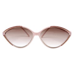 Retro 1980's BALENCIAGA pink and burgundy plastic sunglasses with gold accents