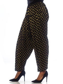 1980S Black & Gold Metallic Rayon Georgette Polka Dot Balloon Harem Pants