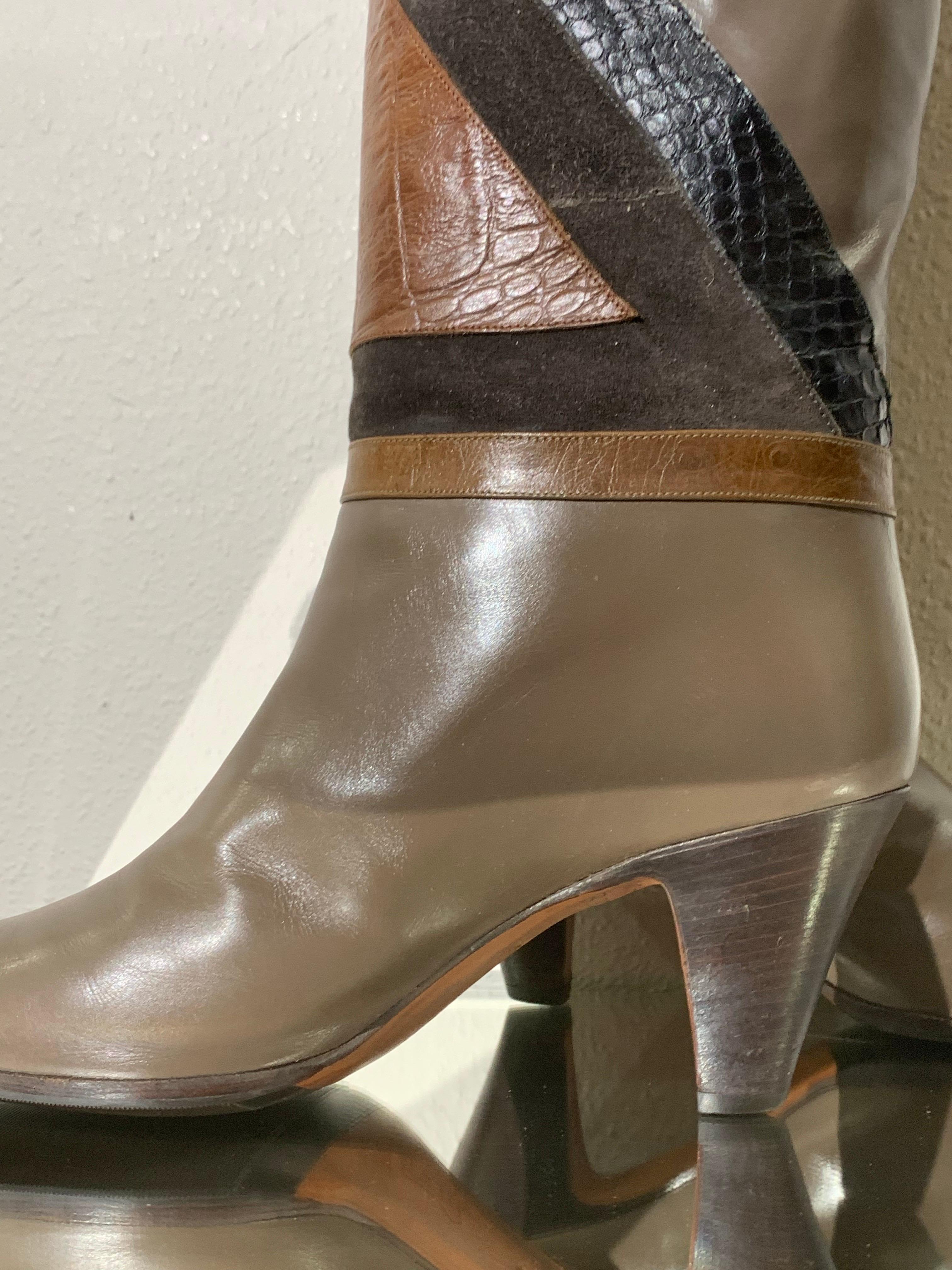 1980s Bally Snakeskin & Lizard Geometric Patchwork Boots For Sale 5