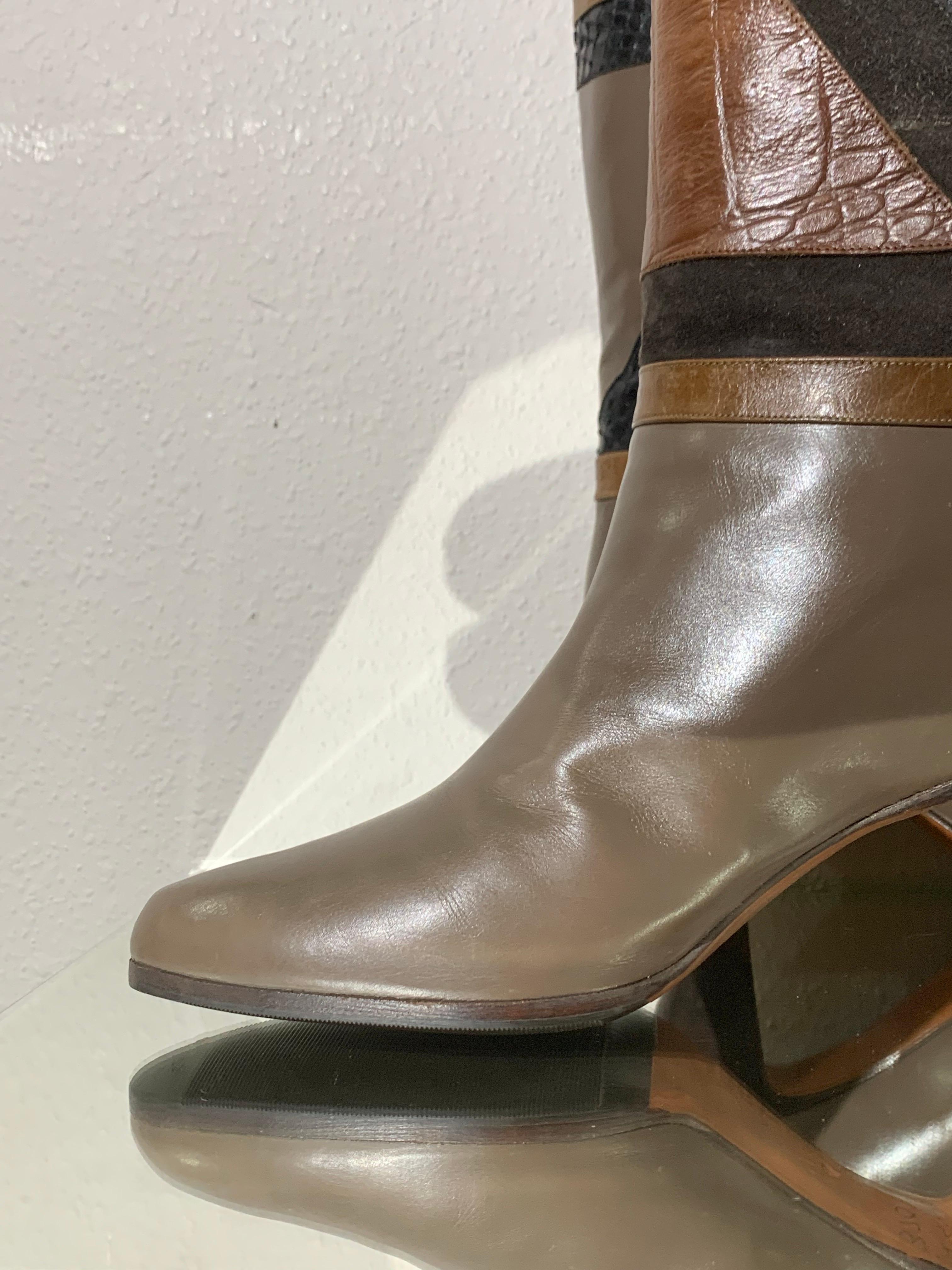 1980s Bally Snakeskin & Lizard Geometric Patchwork Boots For Sale 6