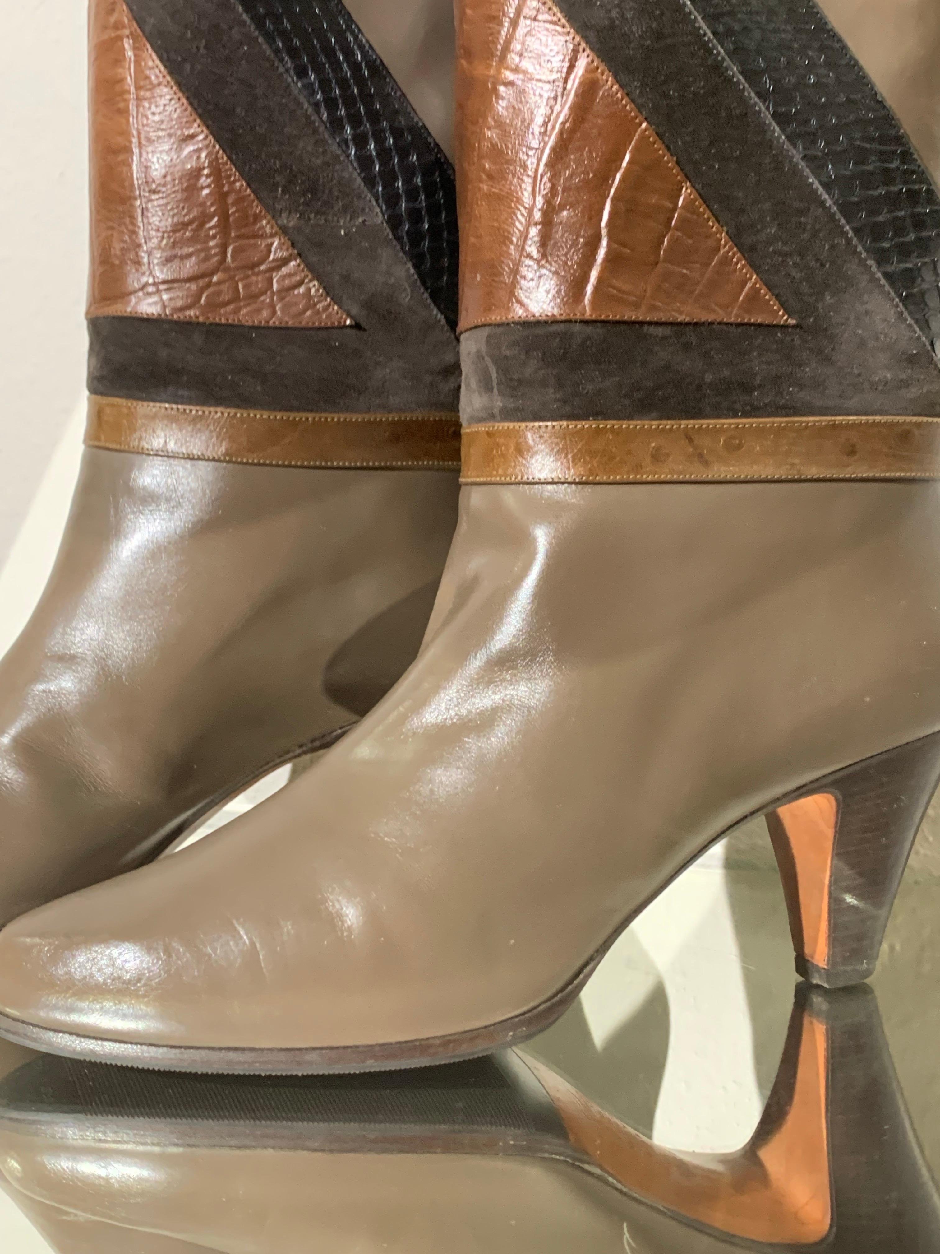 1980s Bally Snakeskin & Lizard Geometric Patchwork Boots For Sale 7