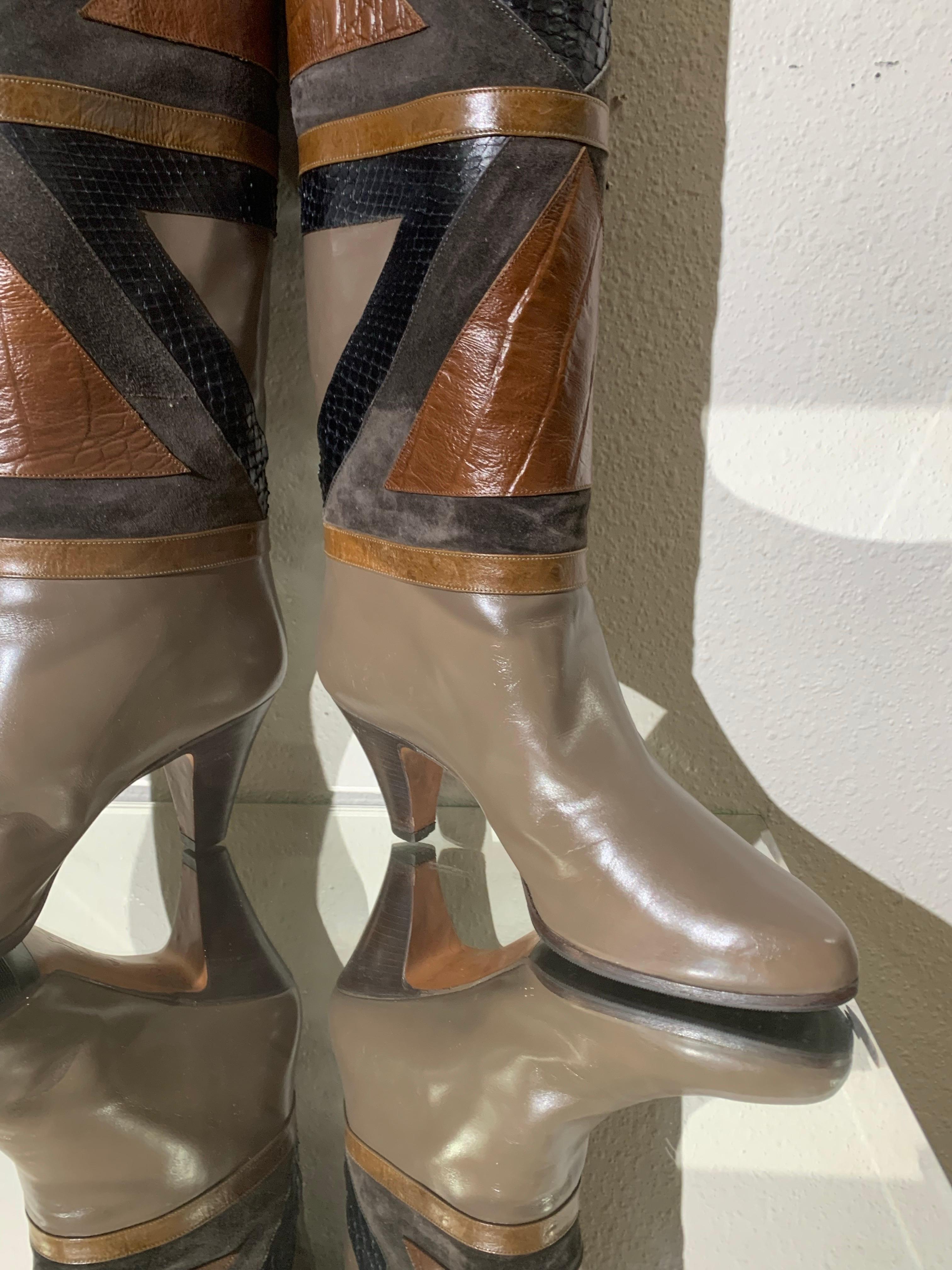 1980s Bally Snakeskin & Lizard Geometric Patchwork Boots For Sale 1