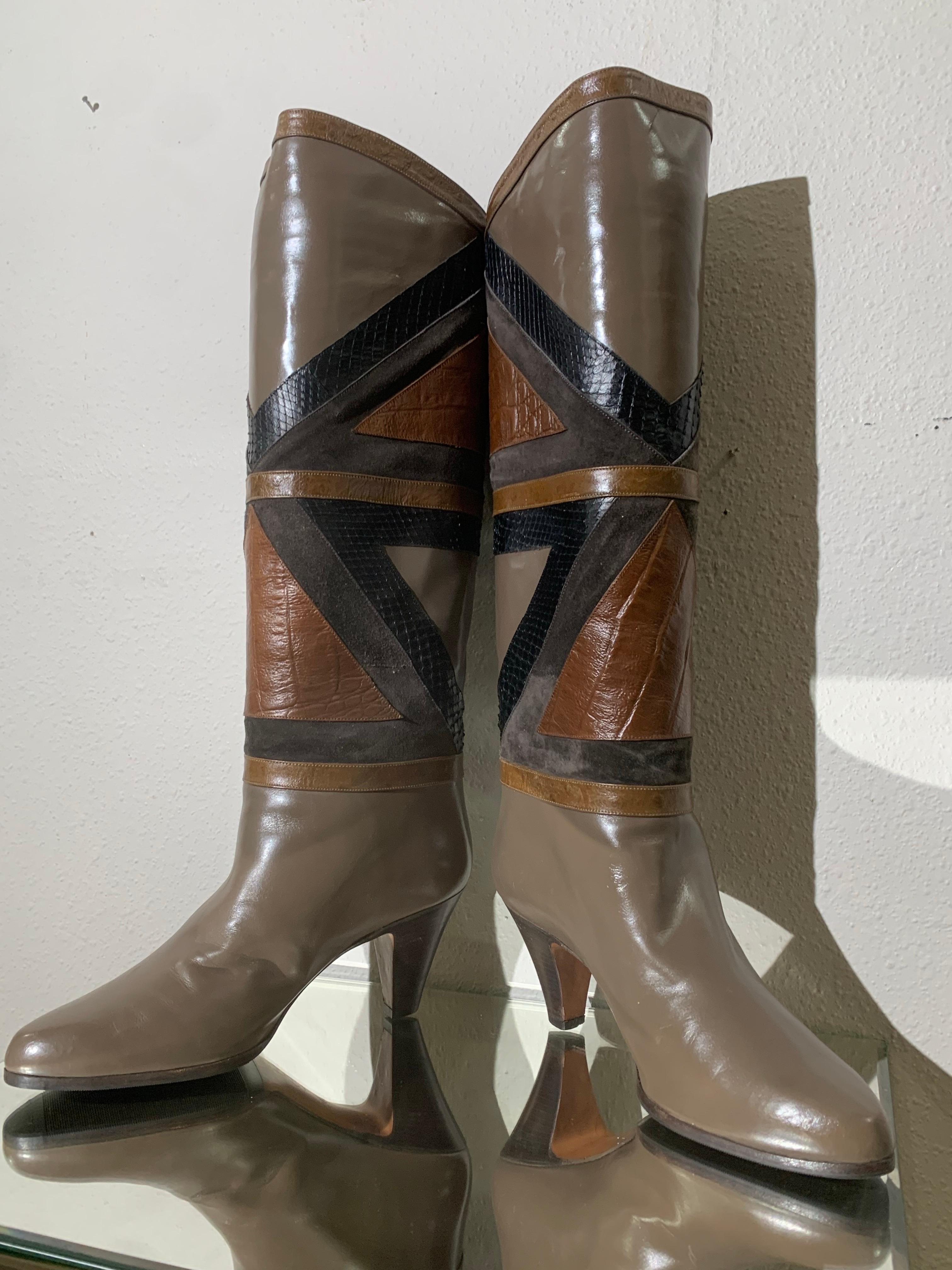 1980s Bally Snakeskin & Lizard Geometric Patchwork Boots For Sale 2