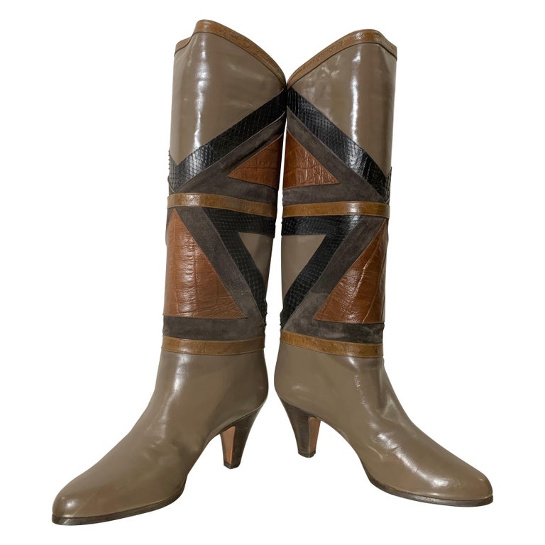 1980s Bally Snakeskin and Lizard Geometric Patchwork Boots  display picture 3