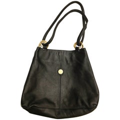 1980s Balmain Black Leather Gold Ring Tote