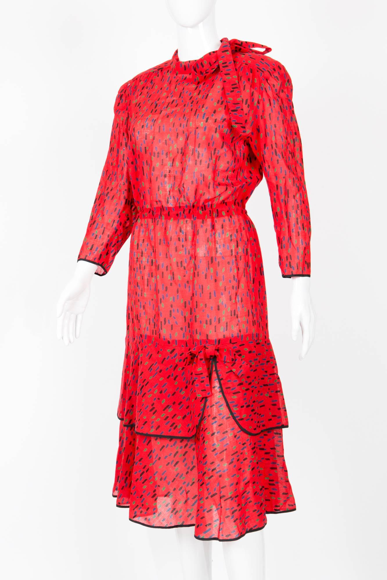 Women's Balmain Red Crepe Dress, 1980s 