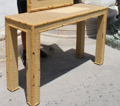 Table console en bambou et rotin des années 1980 avec ensemble miroir