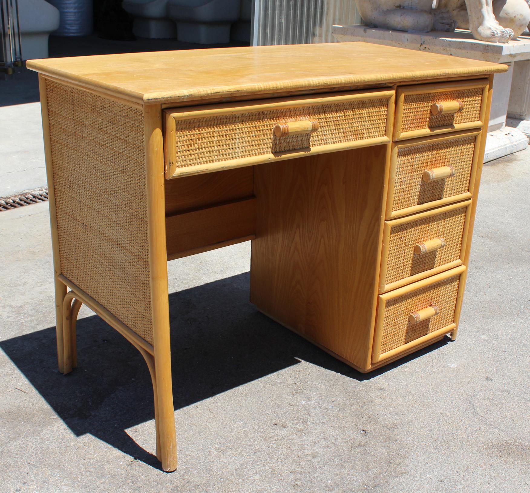 wicker desk with drawers