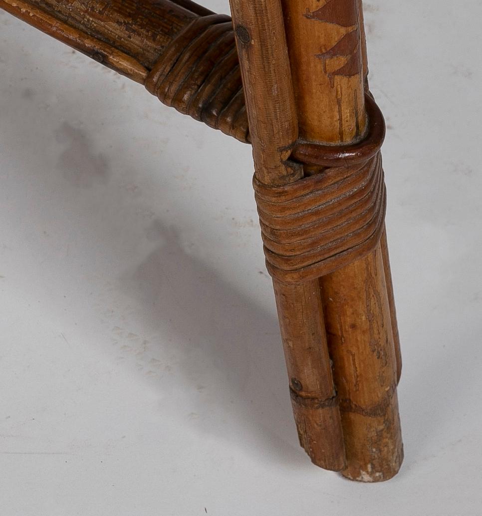 Runder Tisch und Stuhl aus Bambus und Korbgeflecht, 1980er Jahre  im Angebot 5