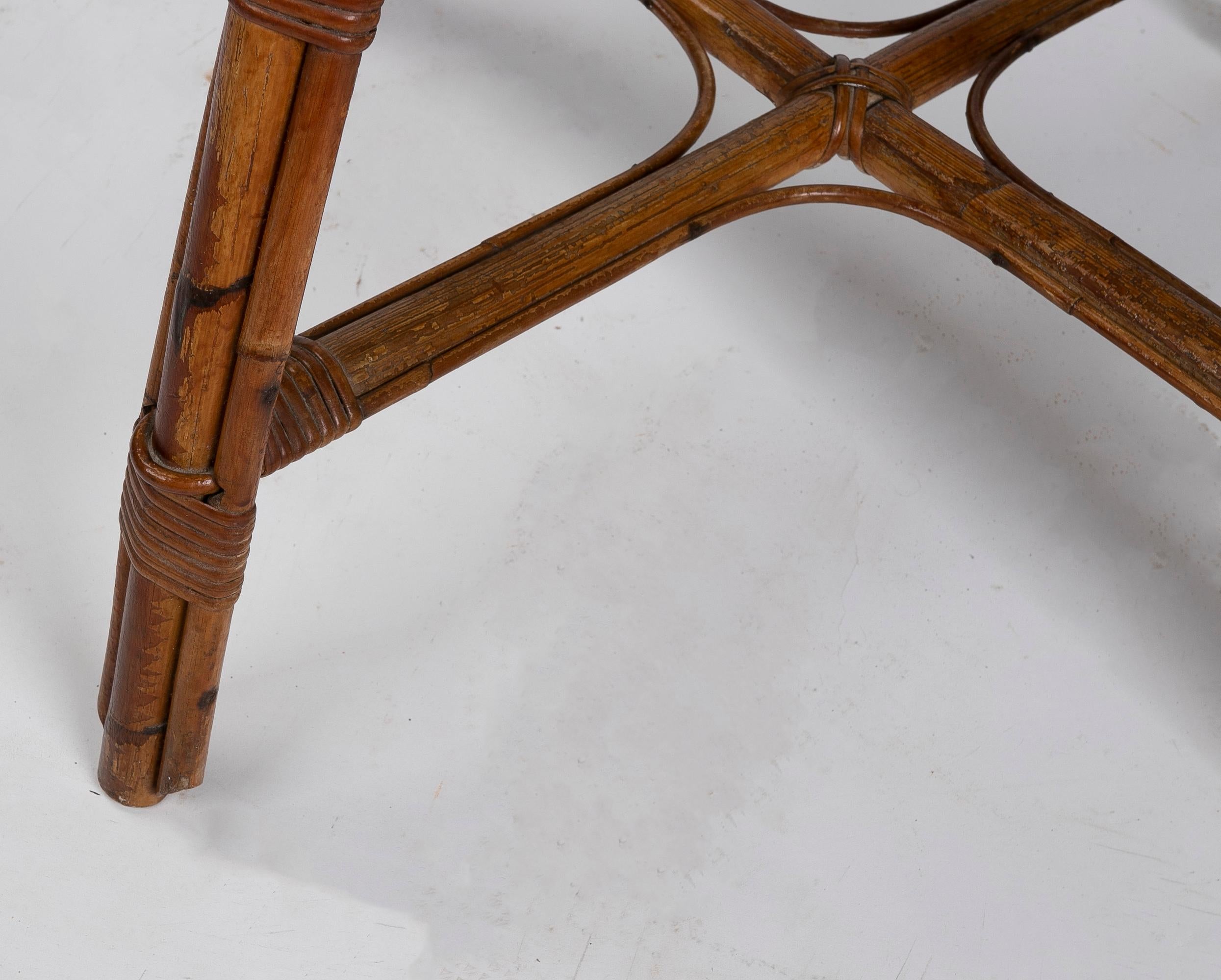 Runder Tisch und Stuhl aus Bambus und Korbgeflecht, 1980er Jahre  im Angebot 7