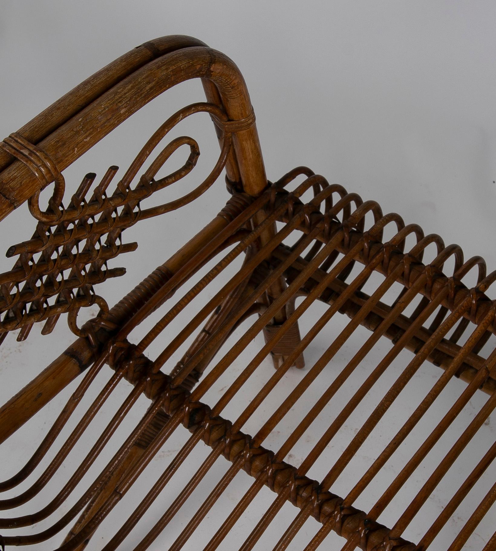 1980s Bamboo and Wicker Round Table and Chair Set In Good Condition For Sale In Marbella, ES