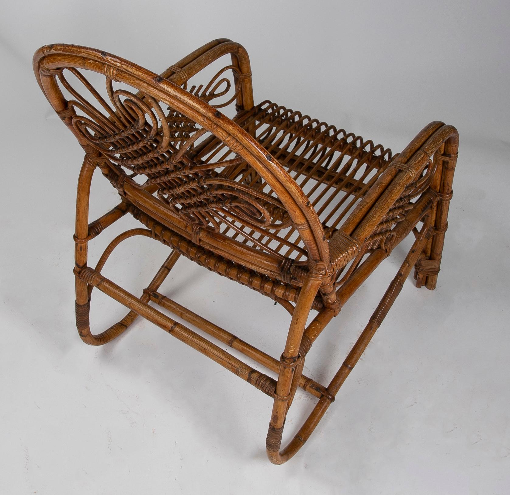 Runder Tisch und Stuhl aus Bambus und Korbgeflecht, 1980er Jahre  im Angebot 2