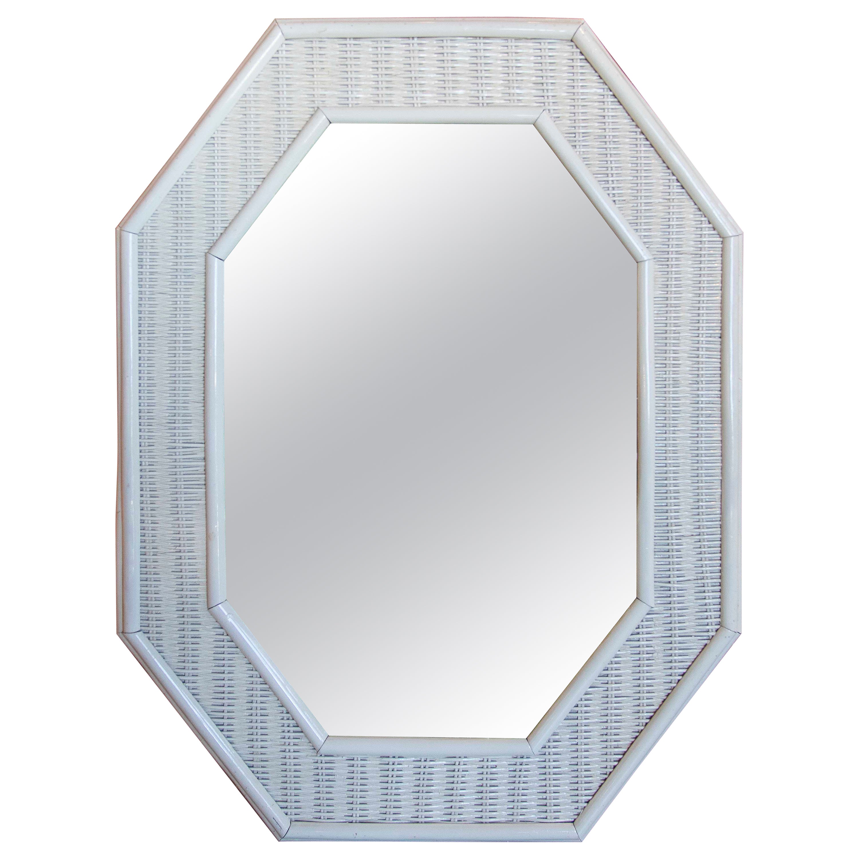 1980s Bamboo and Wicker Wall Mirror Painted in White