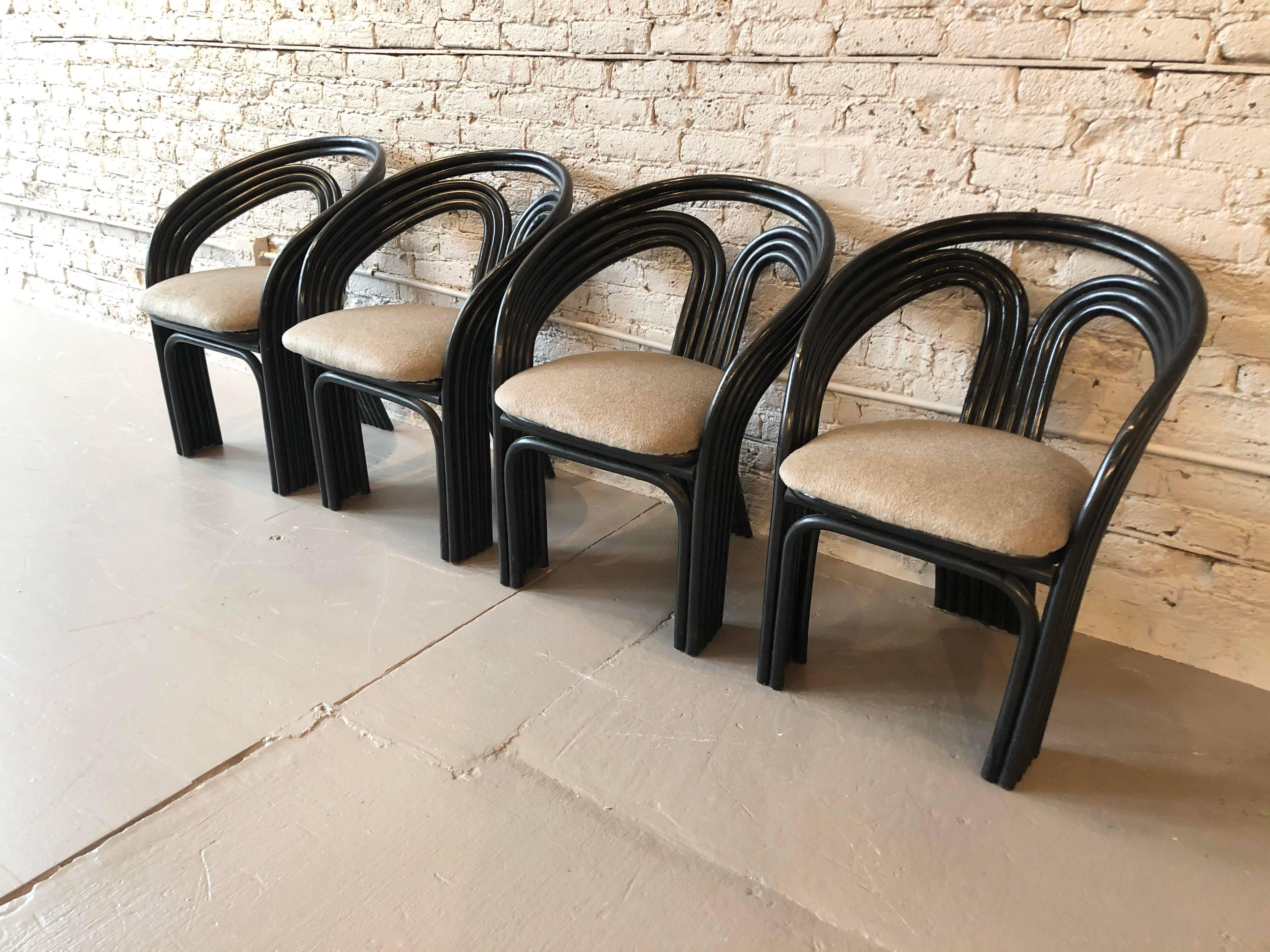 Bauhaus 1980s Bamboo Dining Chairs in the Manner of Axel Enthoven, Set of 4