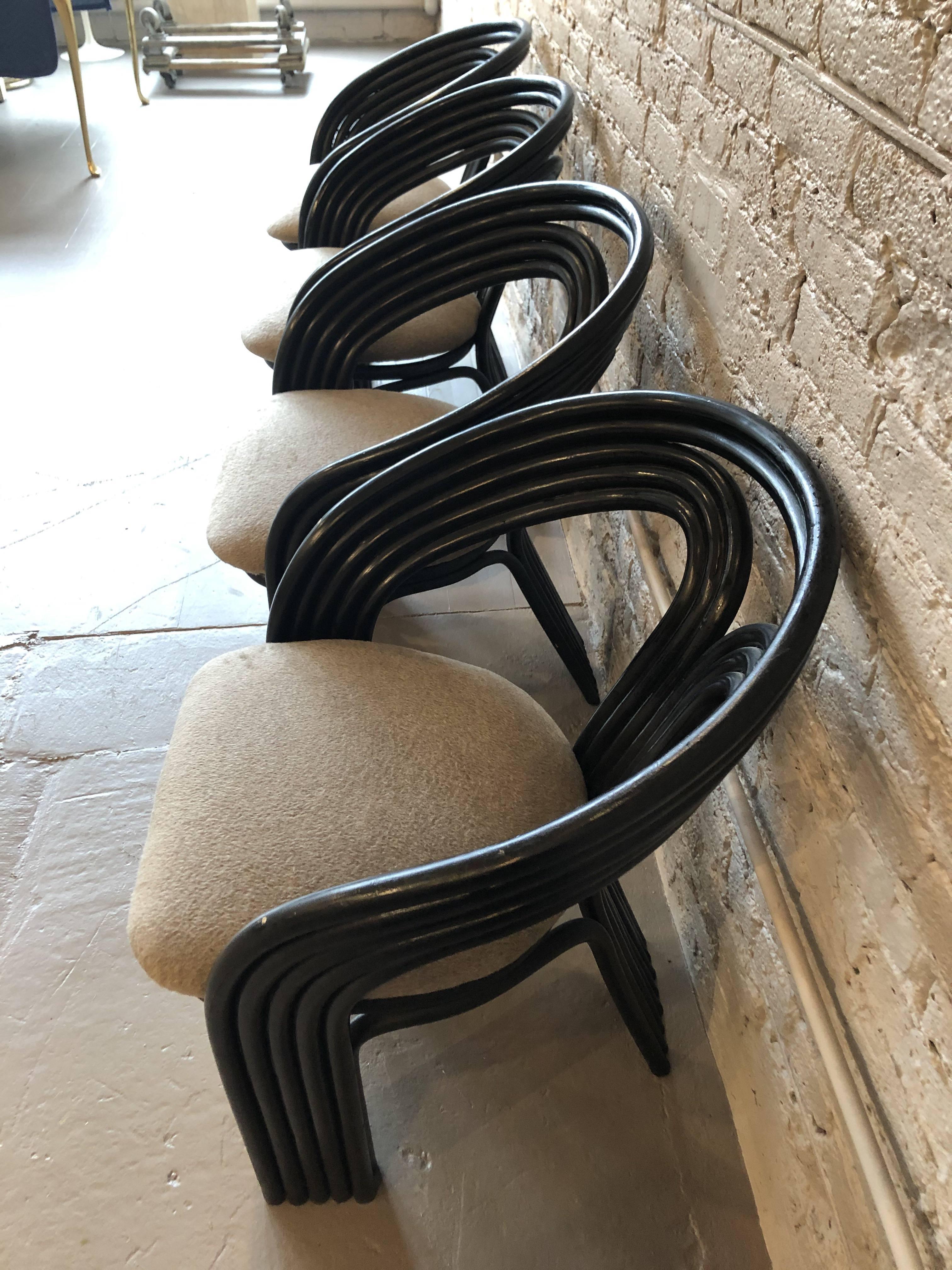 1980s Bamboo Dining Chairs in the Manner of Axel Enthoven, Set of 4 In Good Condition In Chicago, IL