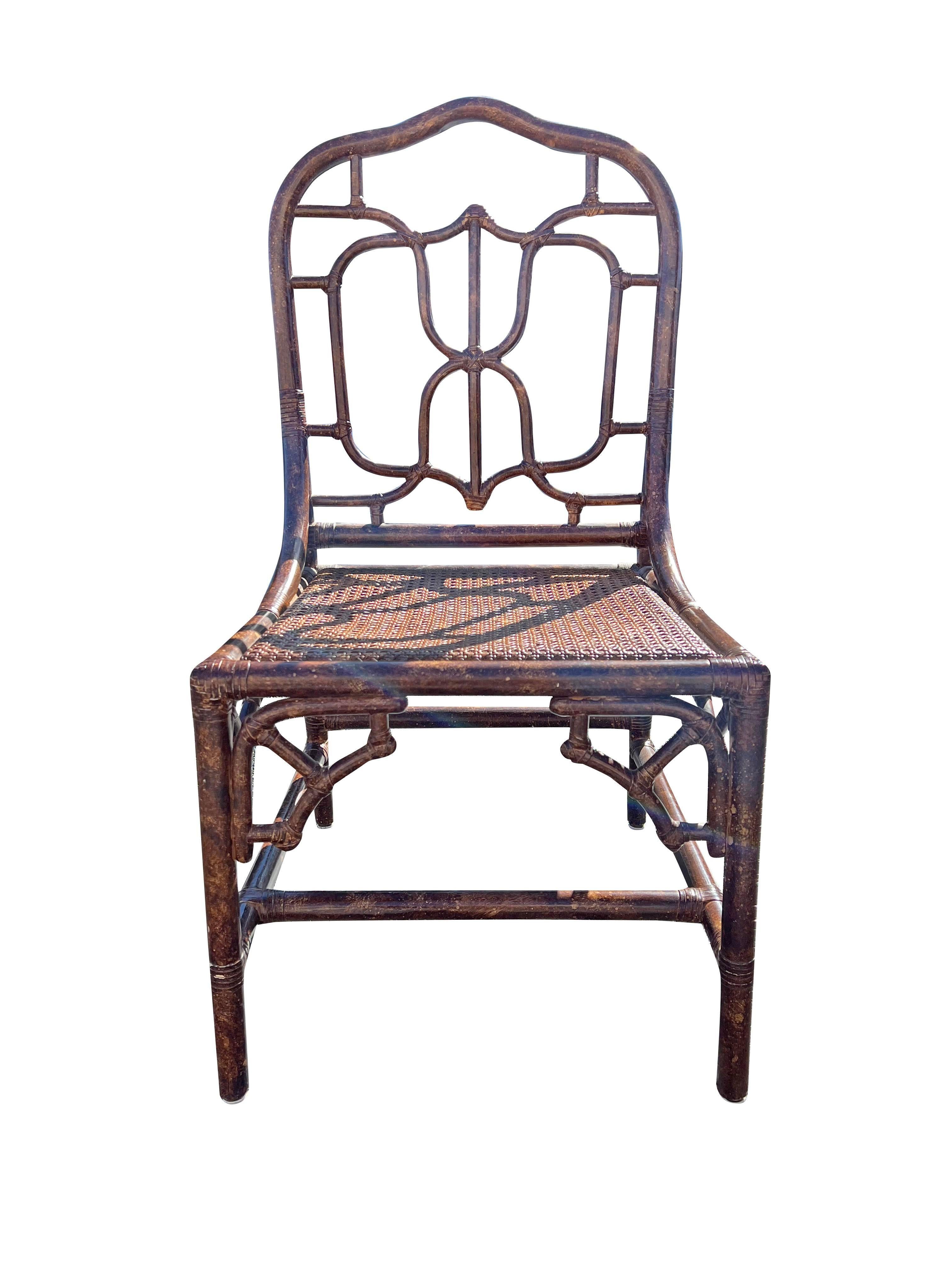 1980s Bamboo Rattan Dining Chairs With Cane Seating in Tortoise Color- Set of 6 6