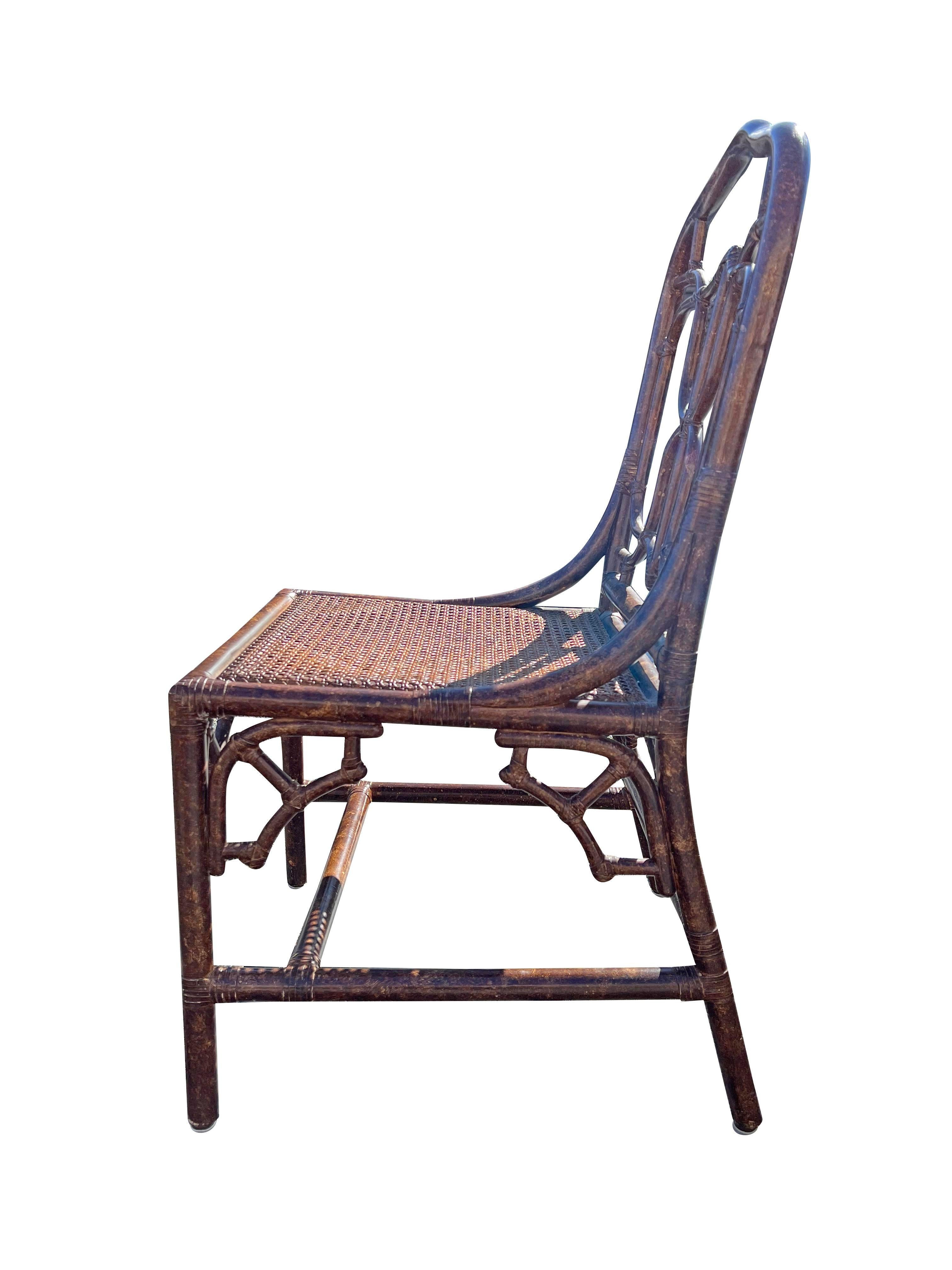 1980s Bamboo Rattan Dining Chairs With Cane Seating in Tortoise Color- Set of 6 3