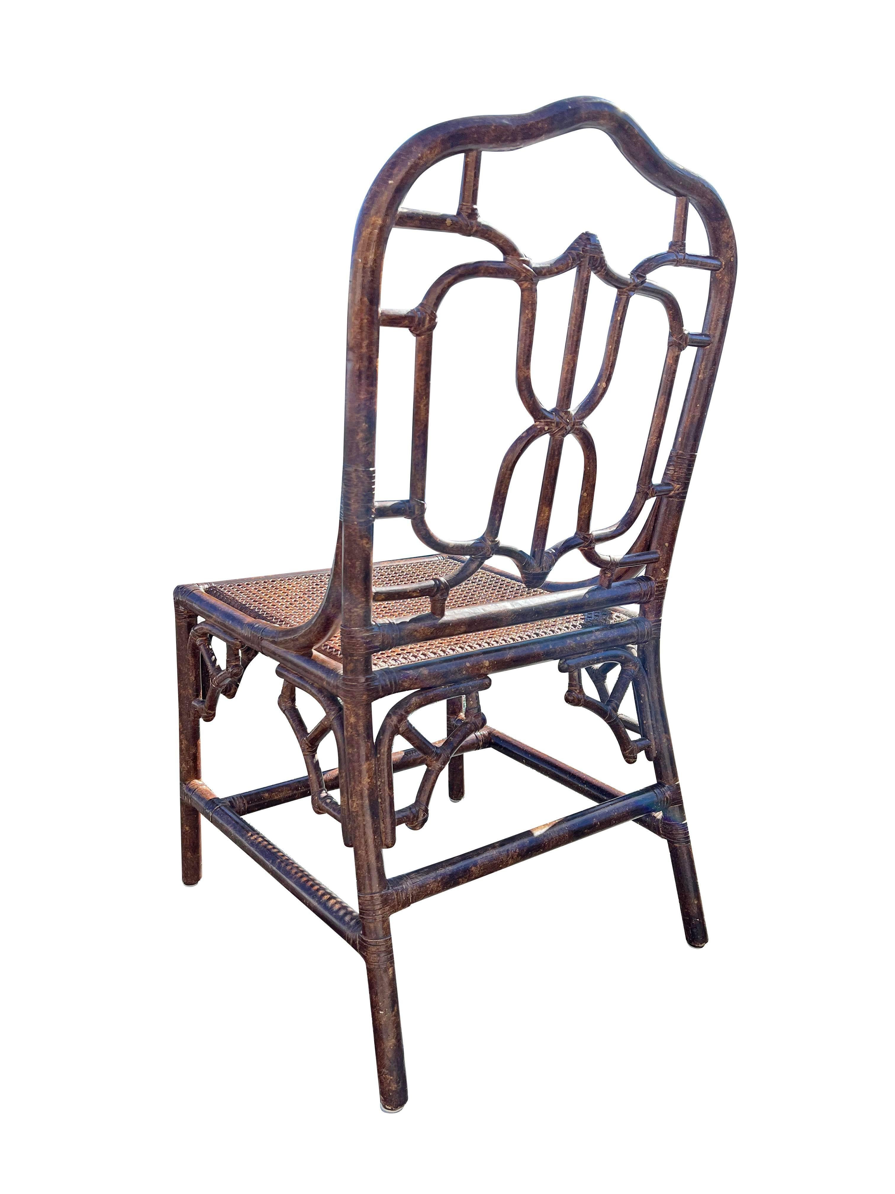 1980s Bamboo Rattan Dining Chairs With Cane Seating in Tortoise Color- Set of 6 4