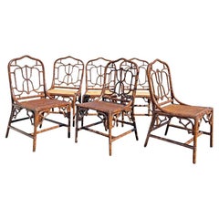 1980s Bamboo Rattan Dining Chairs With Cane Seating in Tortoise Color- Set of 6