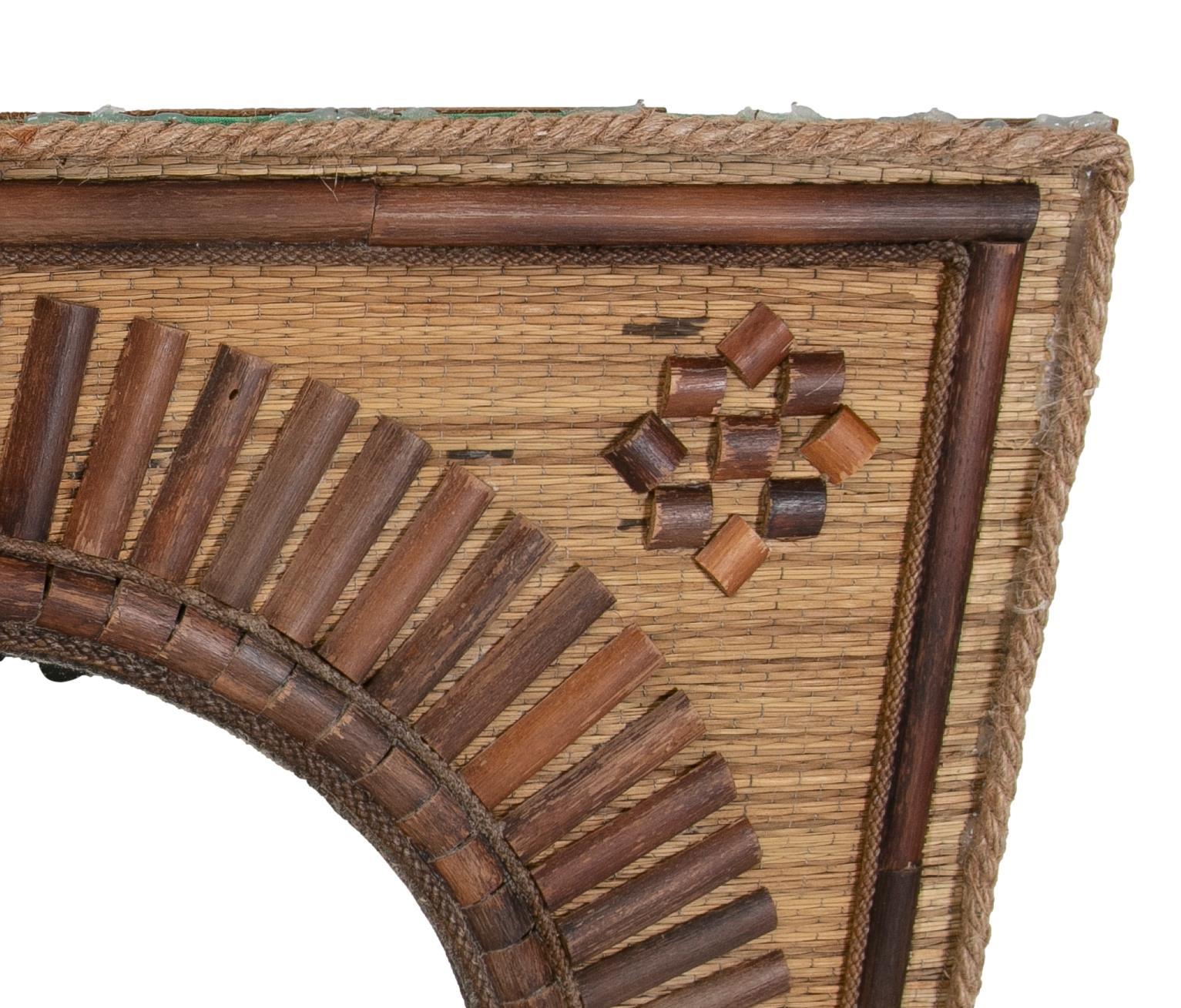 1980s Bamboo, straw and rope mirror in the shape of a typical muslim arch.