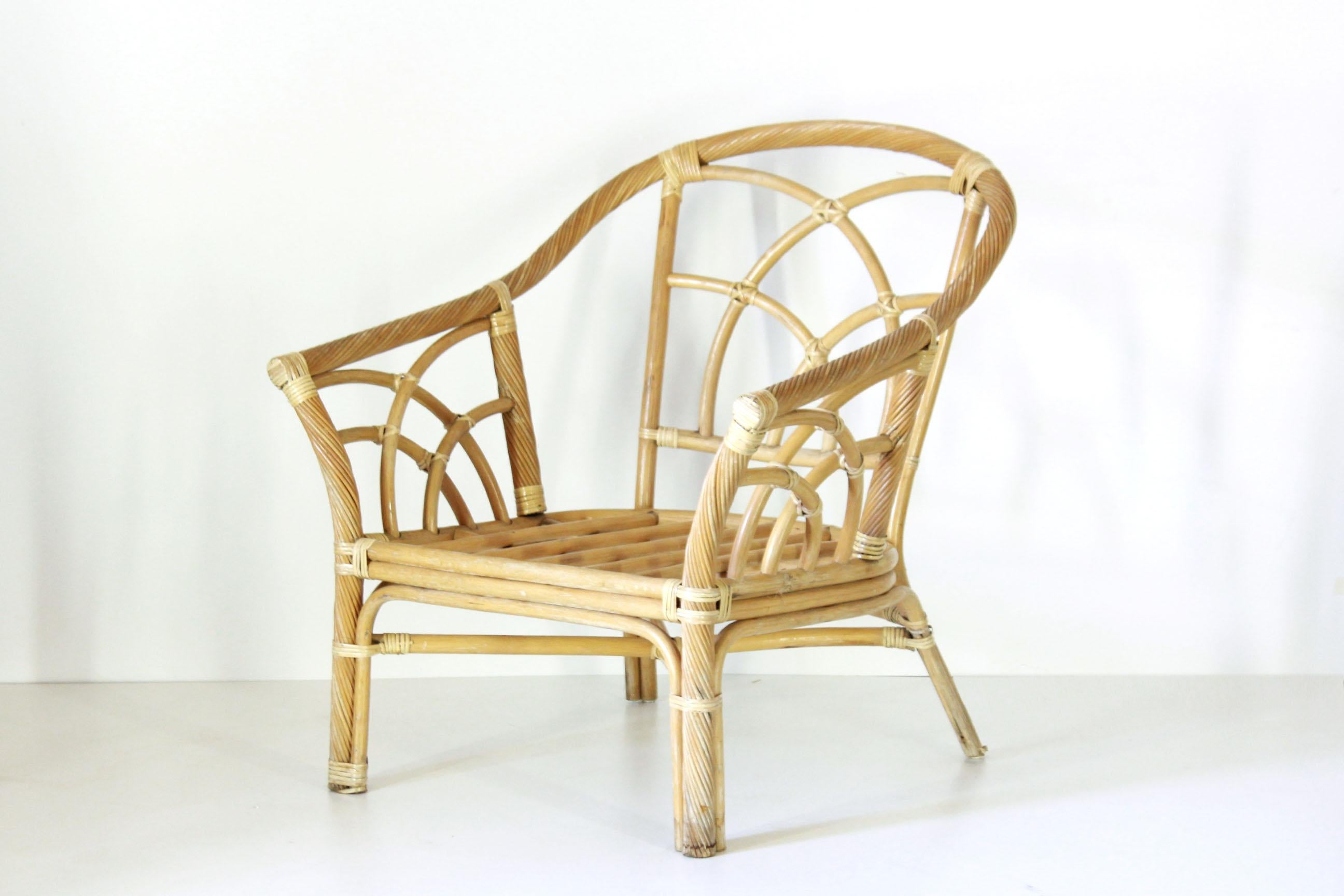 Spanish Colonial 1980s Bamboo Vintage Garden Armchair For Sale