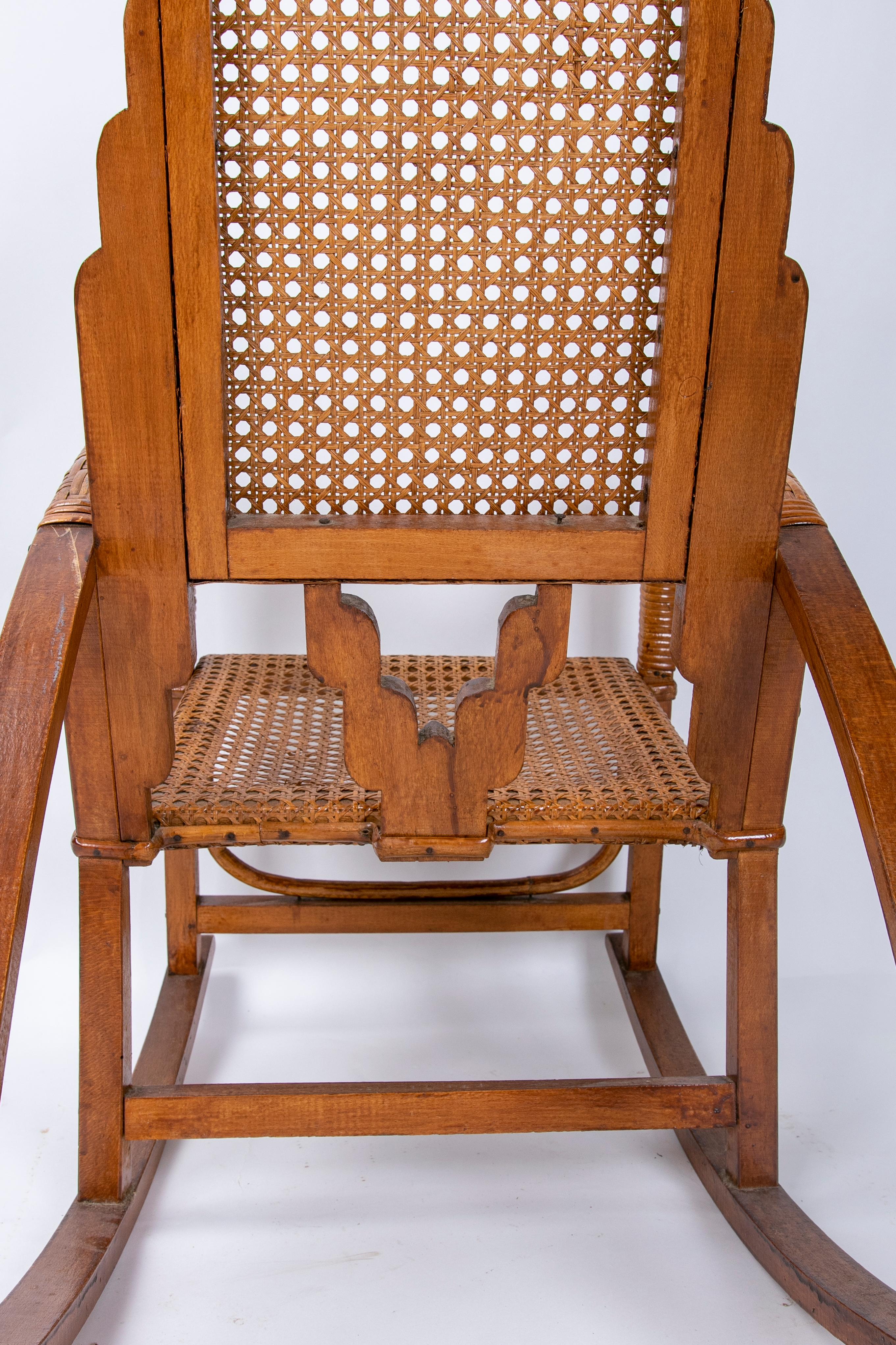 1980s Bamboo, Wood and Wicker Children's Rocking Chair For Sale 4