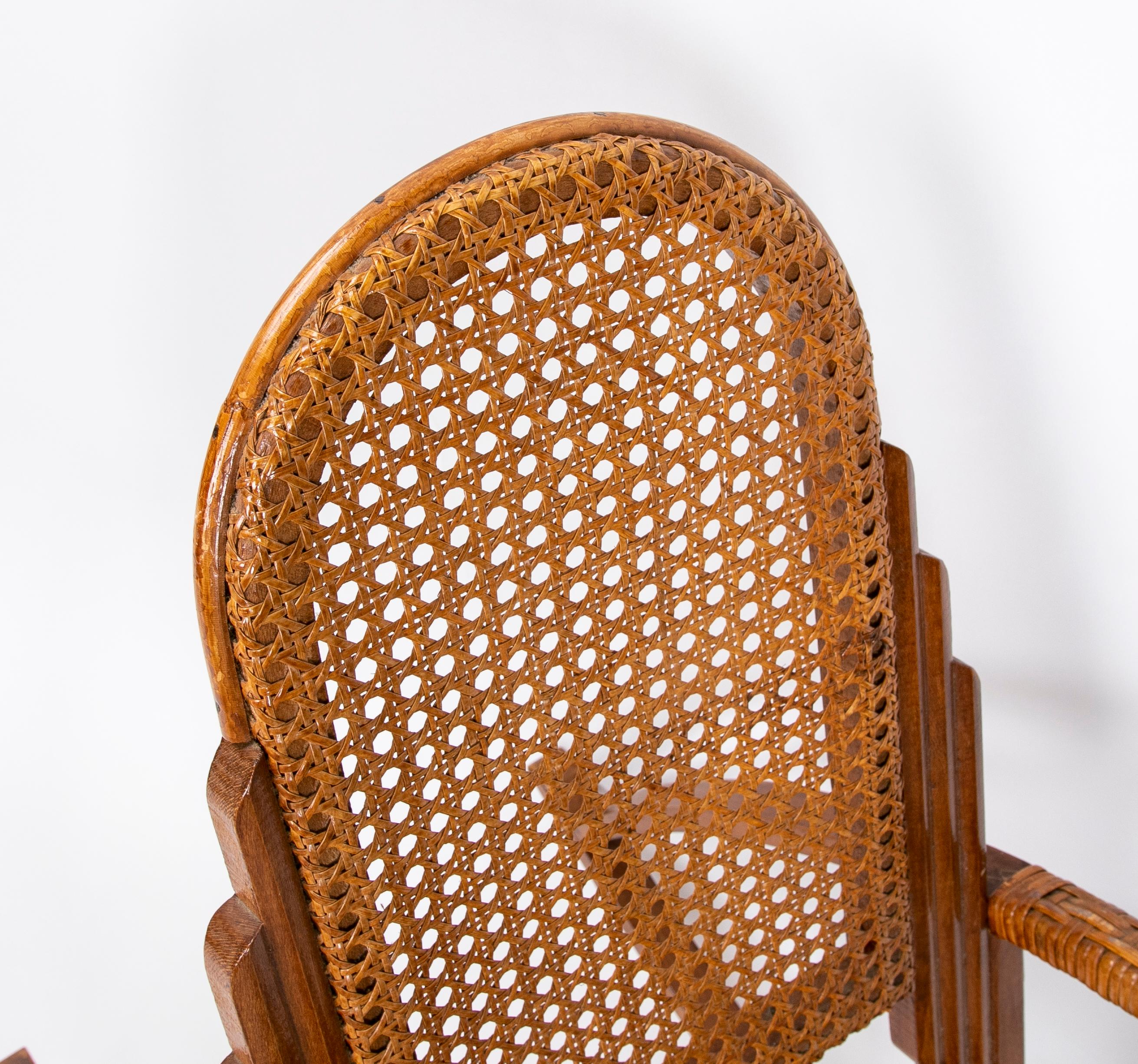 1980s Bamboo, Wood and Wicker Children's Rocking Chair For Sale 5