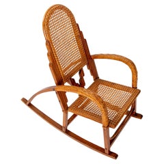 1980s Bamboo, Wood and Wicker Children's Rocking Chair