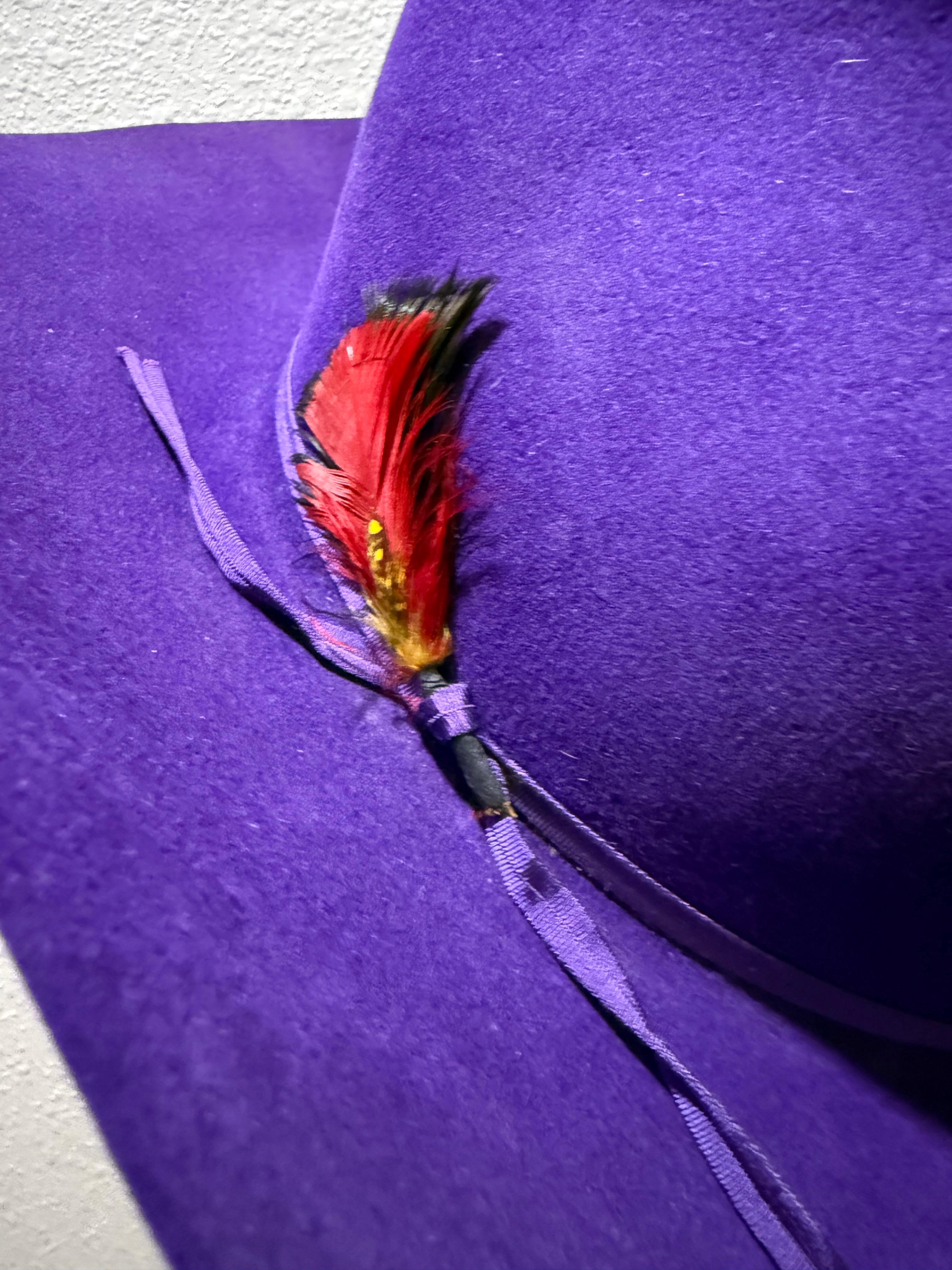1980s Bandera Real Púrpura Fieltro de Lana Cowboy Western Hat w Corona arrugada en venta 8