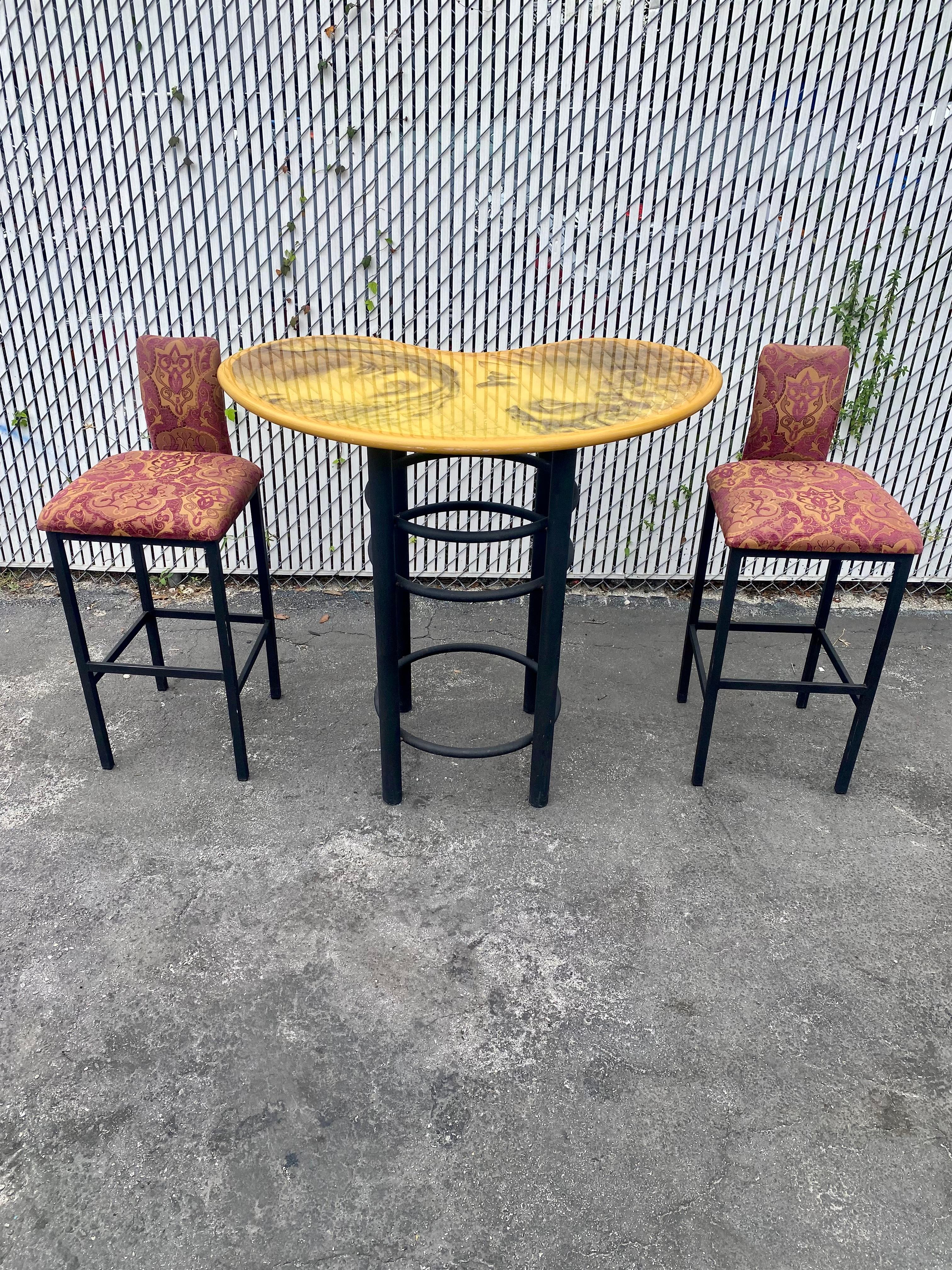 American 1980s Artistic Kidney Bar Pub Dining Table and Chairs, Set of 3 For Sale