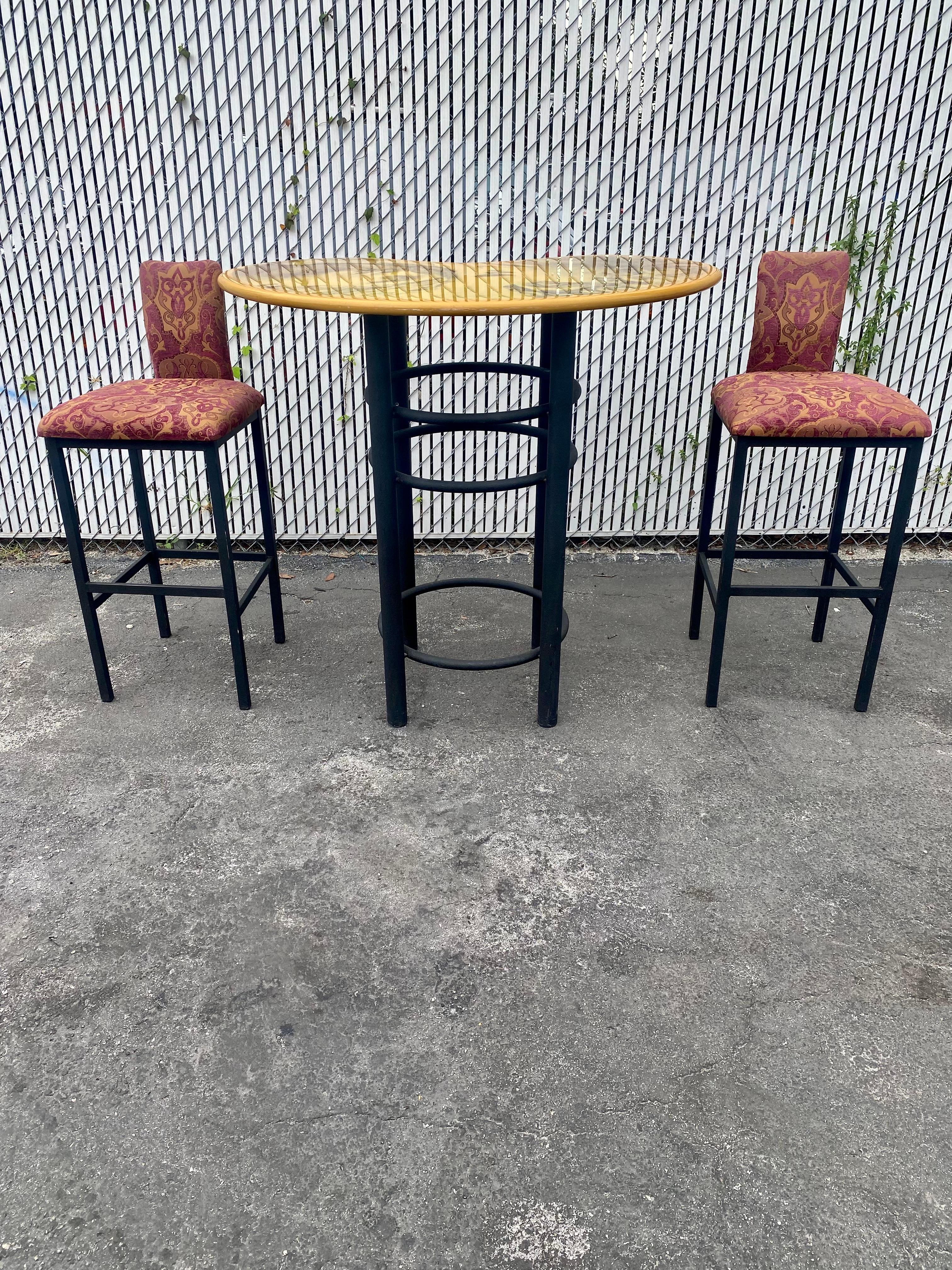 Late 20th Century 1980s Artistic Kidney Bar Pub Dining Table and Chairs, Set of 3 For Sale