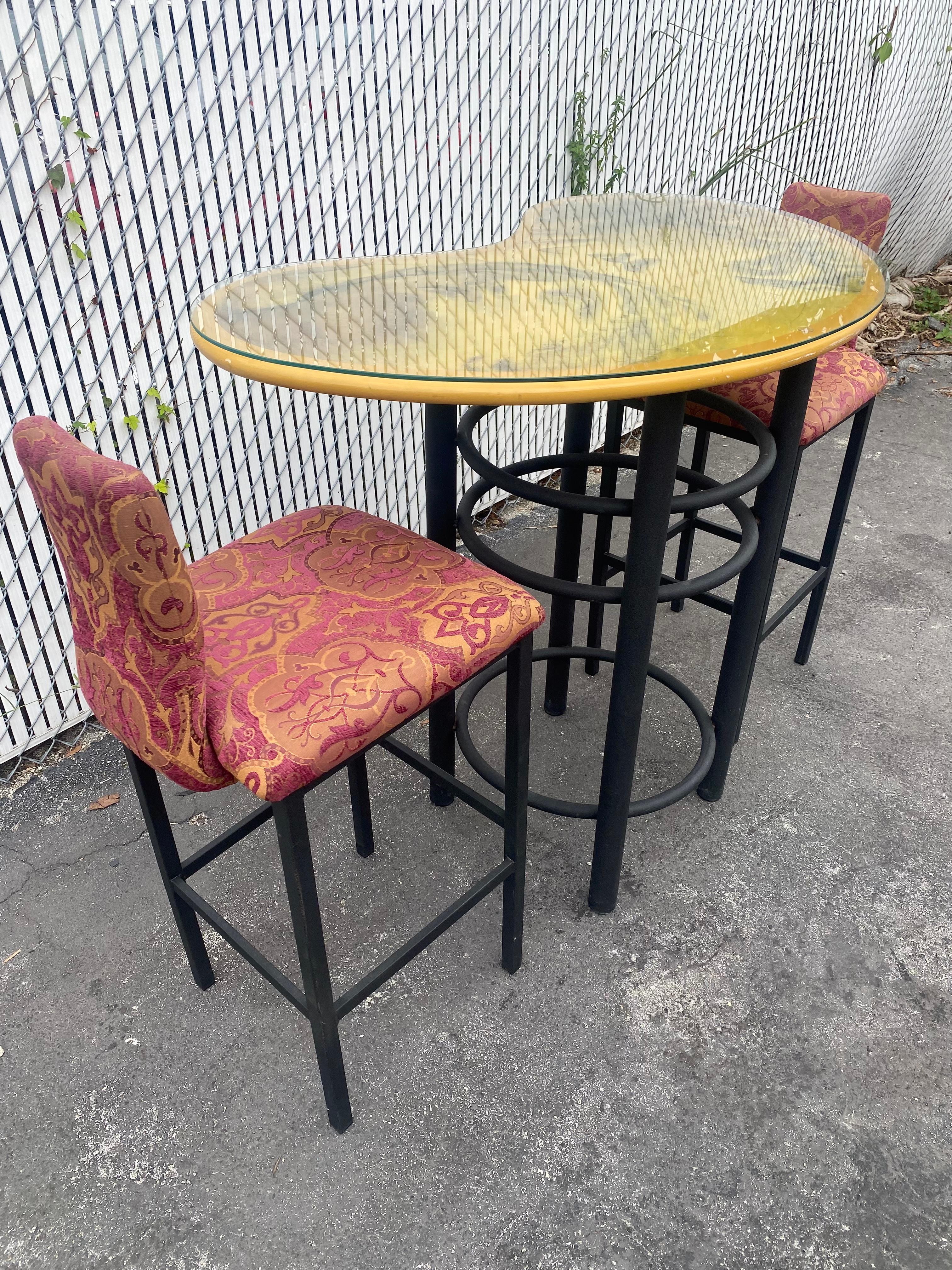 1980s Artistic Kidney Bar Pub Dining Table and Chairs, Set of 3 For Sale 1