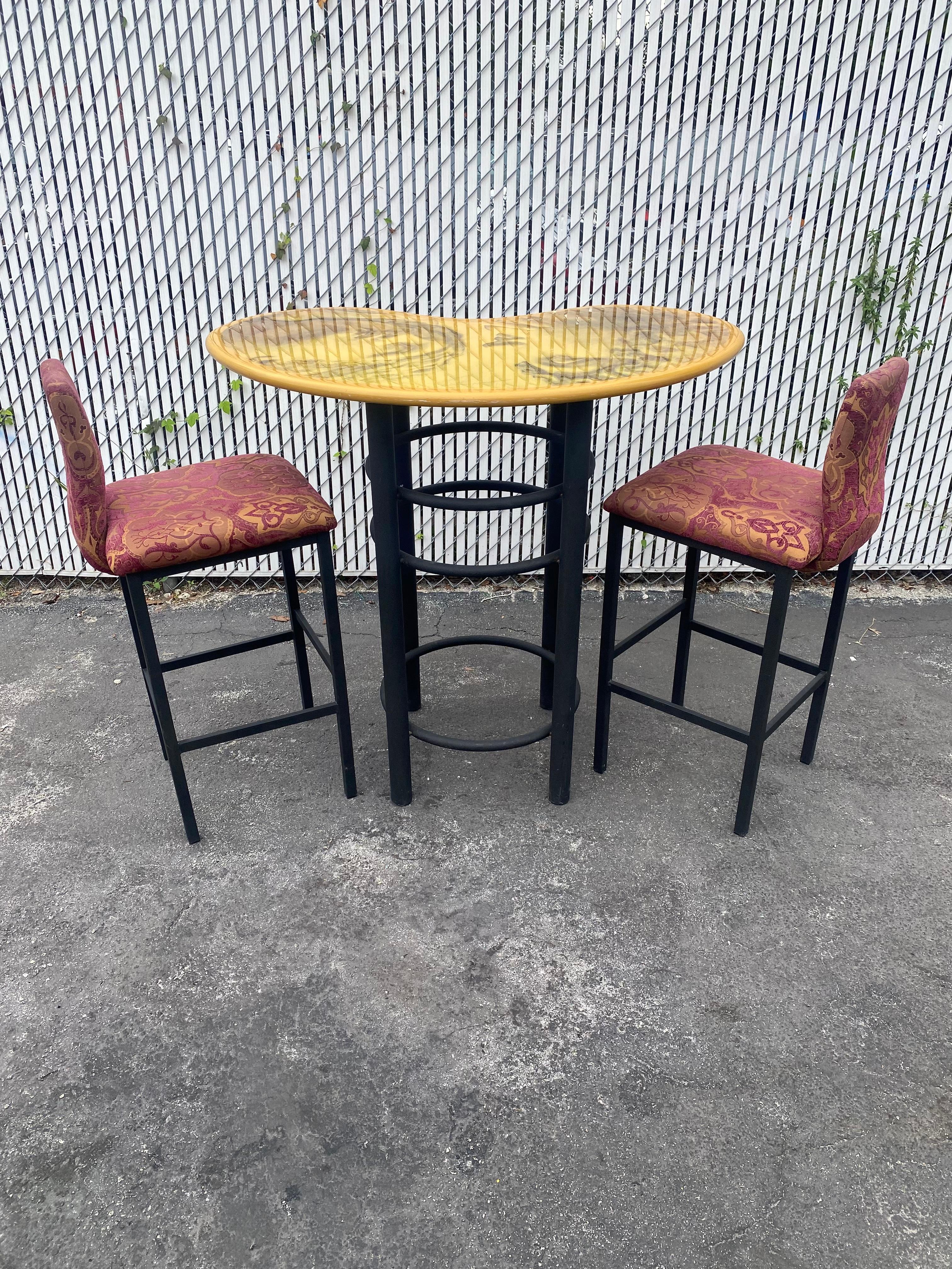 1980s Artistic Kidney Bar Pub Dining Table and Chairs, Set of 3 For Sale 2