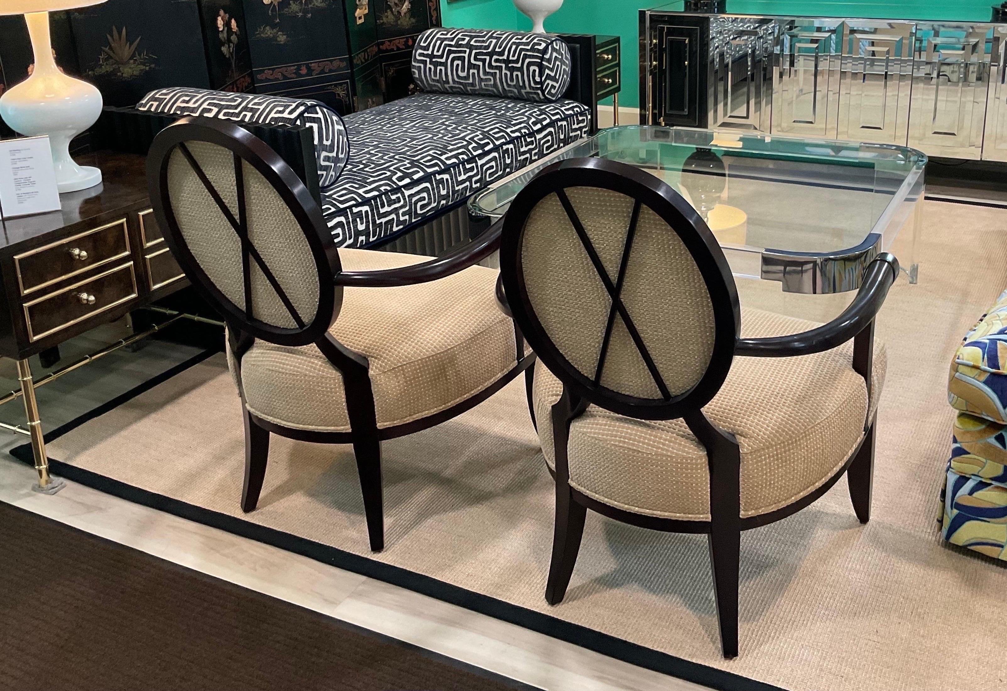 Upholstery 1980s Barbara Barry for Baker Furniture Oval X Back Chairs, a Pair