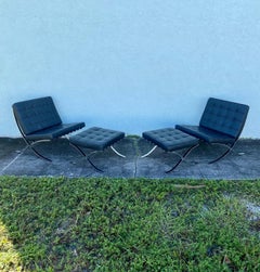 1980s Barcelona Leather Chrome Chairs Ottomans, Set of 4