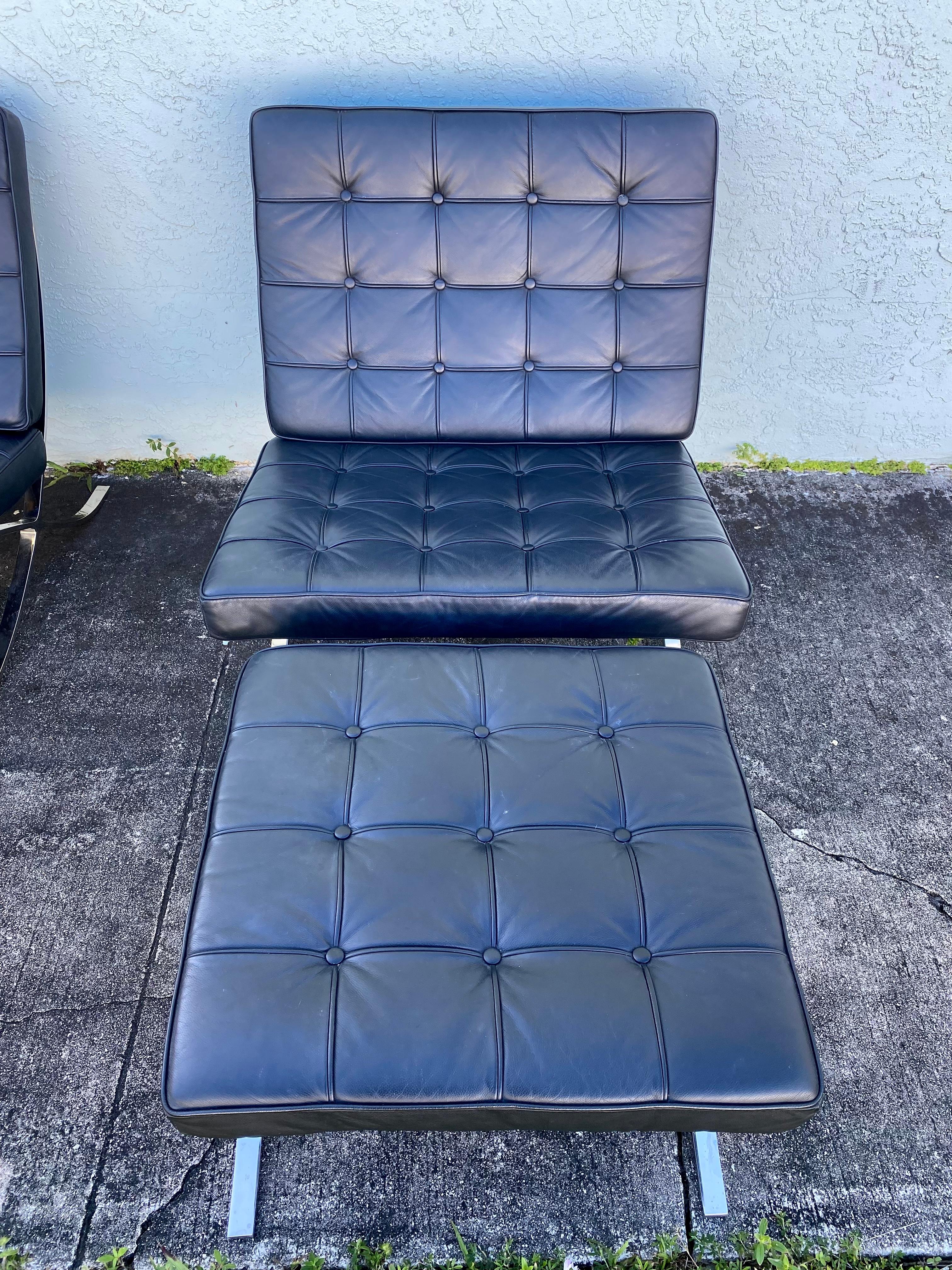 1980s Barcelona Leather Chrome Chairs Ottomans, Set of 4 3