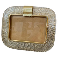 Vintage 1980s Barovier Mid-Century Modern Murano Glass and Brass Table Picture Frame