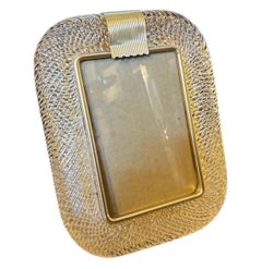 1980s Barovier Style Art Deco Gold and Clear Murano Glass Picture Frame