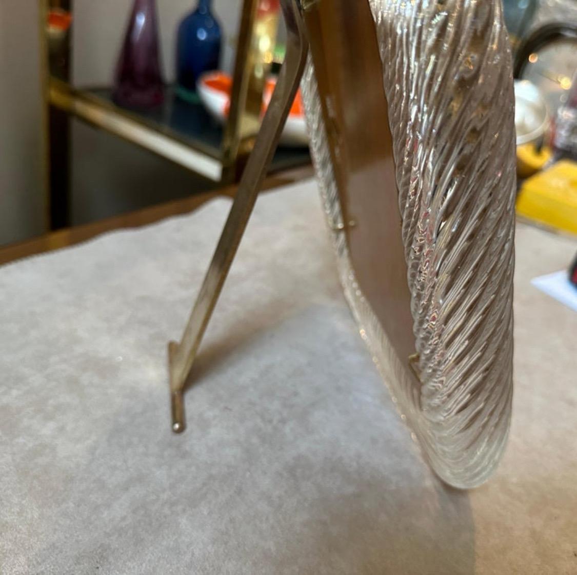 Marco rectangular de cristal de Murano y latón estilo Barovier Art Decó de los años 80 Italiano en venta