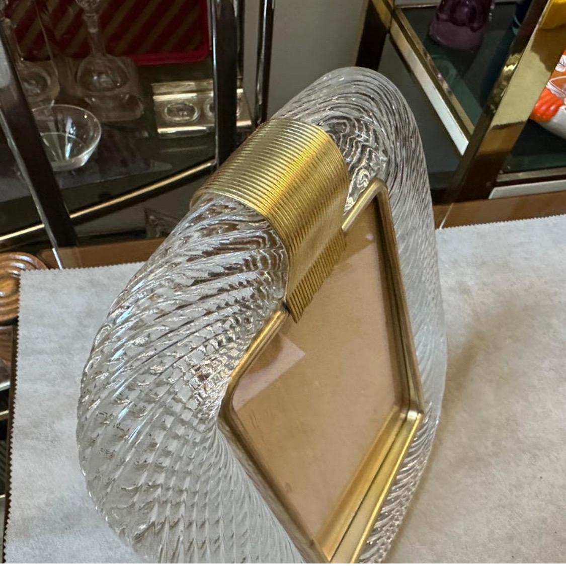 Marco rectangular de cristal de Murano y latón estilo Barovier Art Decó de los años 80 siglo XX en venta