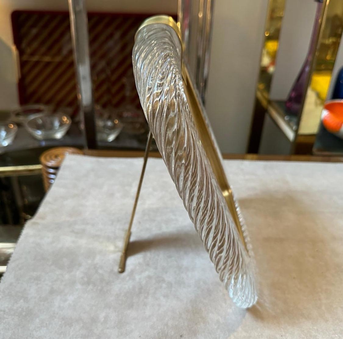 Marco rectangular de cristal de Murano y latón estilo Barovier Art Decó de los años 80 Latón en venta