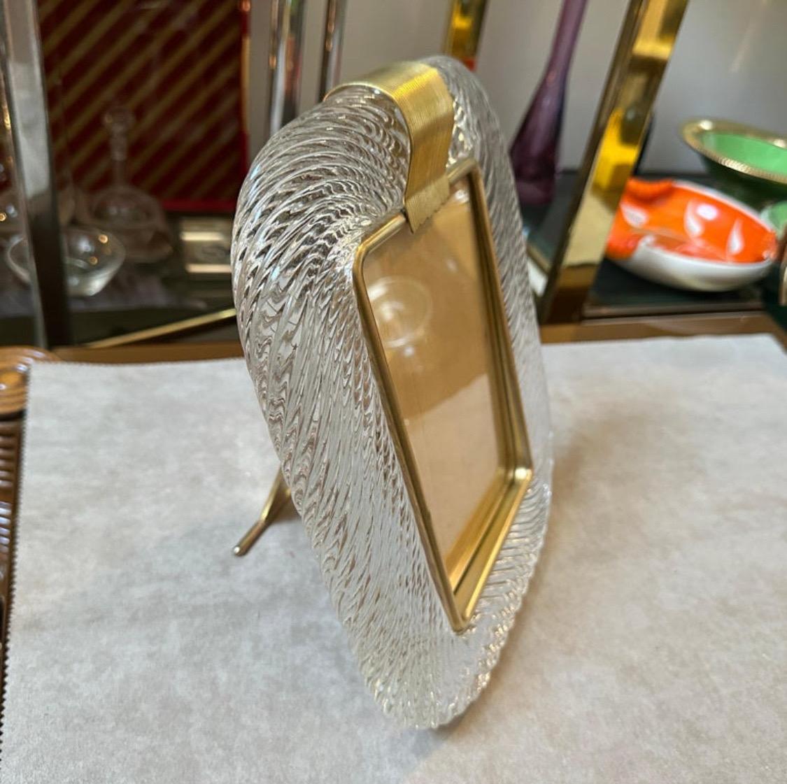 Marco rectangular de cristal de Murano y latón estilo Barovier Art Decó de los años 80 en venta 1