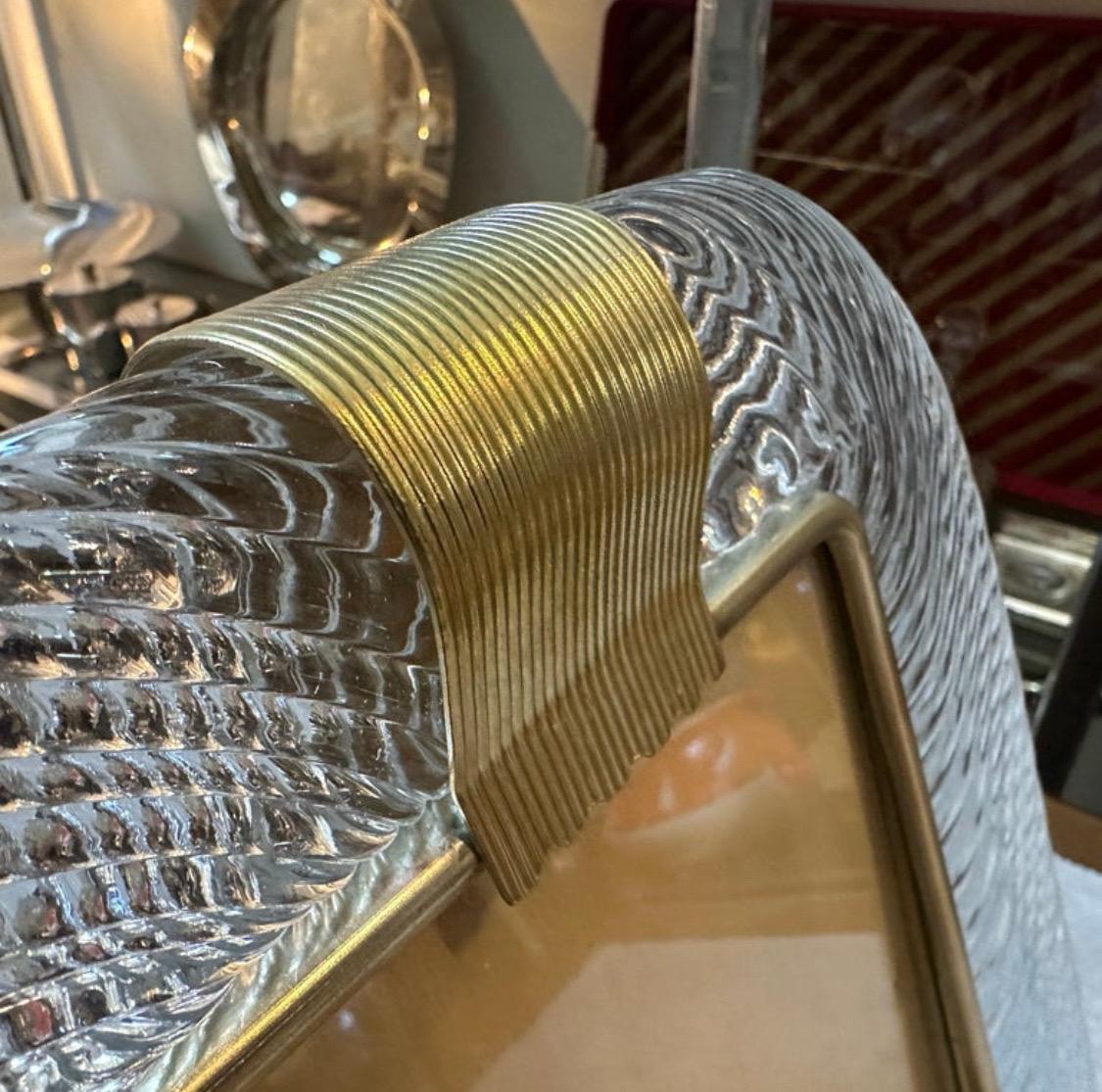 Marco rectangular de cristal de Murano y latón estilo Barovier Art Decó de los años 80 en venta 2