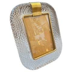 Vintage 1980s Barovier Style Art Deco Murano Glass and Brass Rectangular Picture Frame