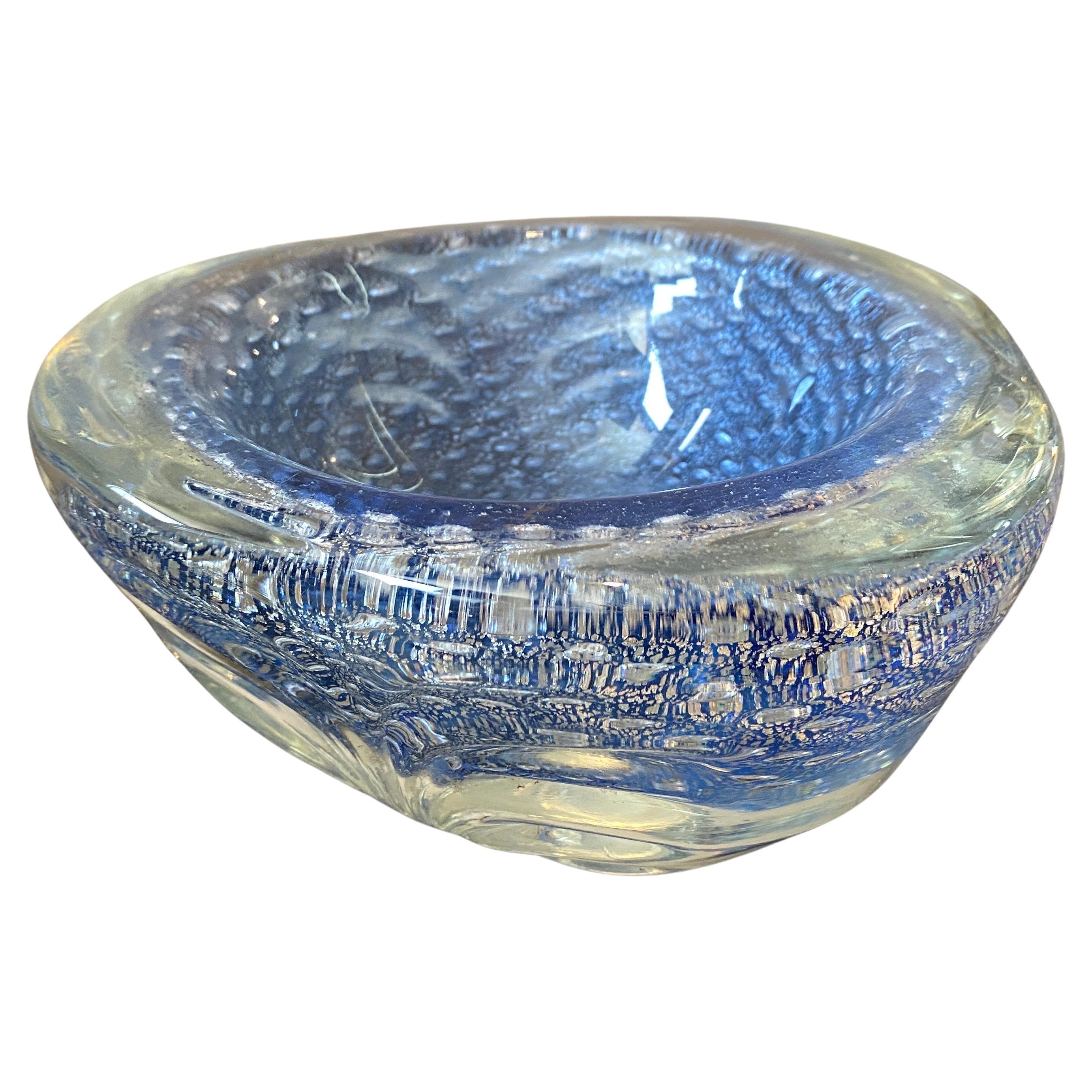 A rare blue and silver murano glass bowl designed and manufactured in the Eighties in Venice in the Eighties, it's in perfect conditions.