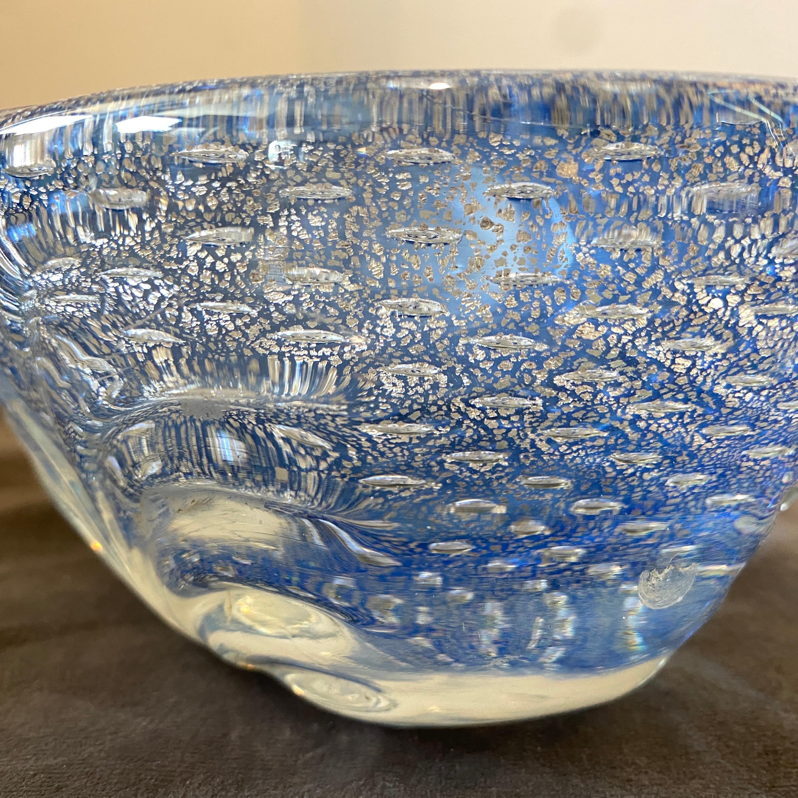 20th Century 1980s Barovier Style Mid-Century Modern Blue and Silver Murano Glass Bowl