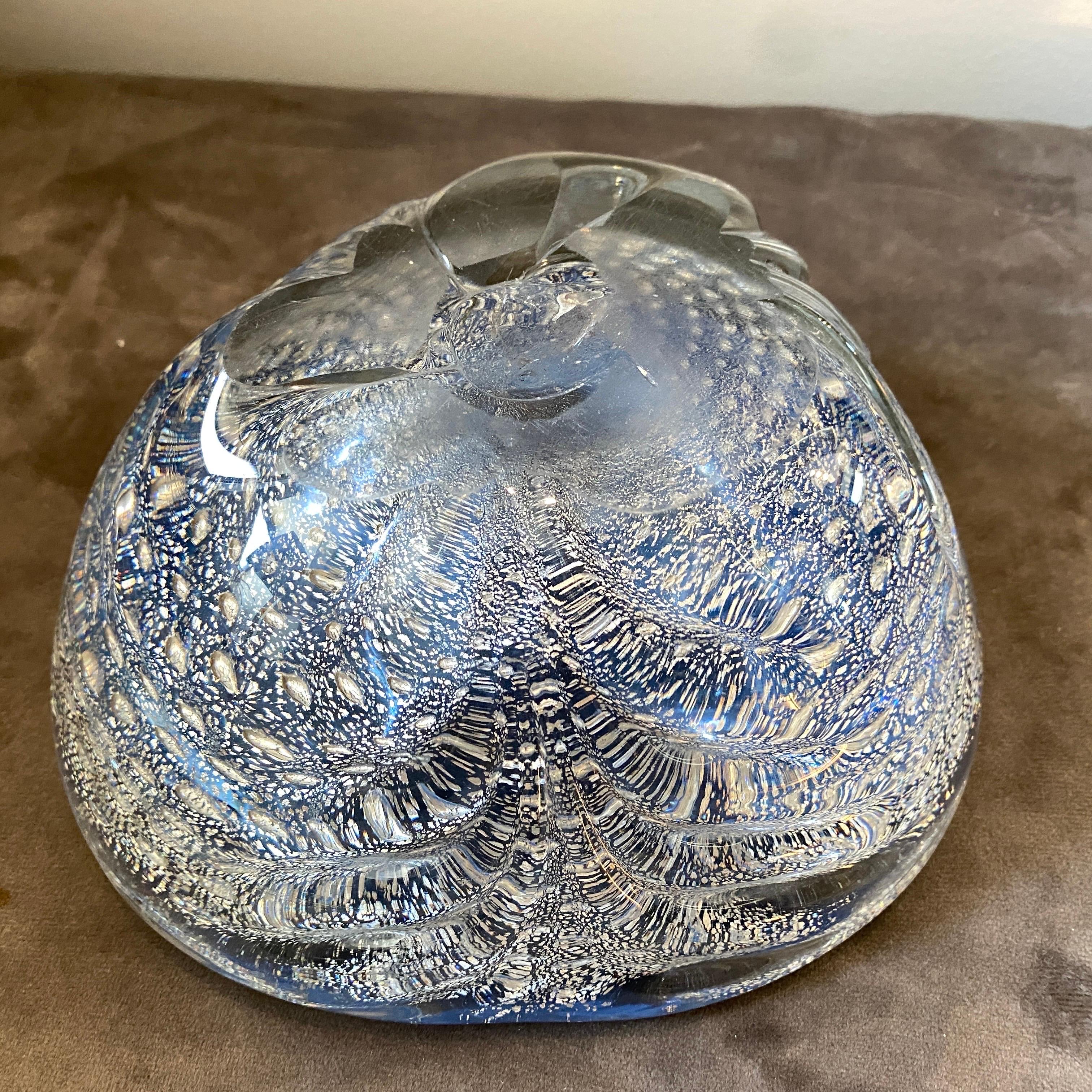 1980s Barovier Style Mid-Century Modern Blue and Silver Murano Glass Bowl 2