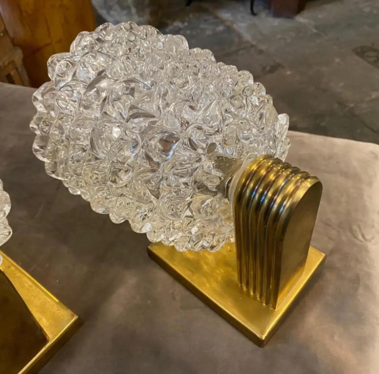 Two 1980 Barovier Style Mid-Century Modern Brass and Rostrato Glass Wall Sconces 4