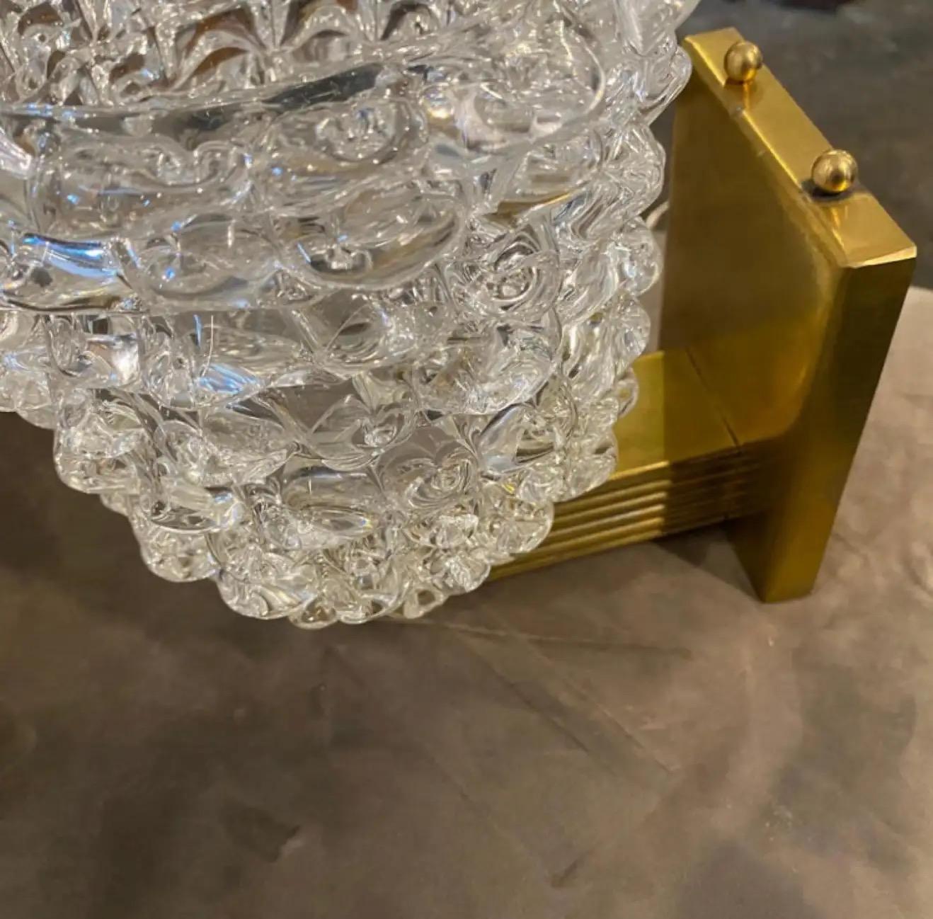 Two 1980 Barovier Style Mid-Century Modern Brass and Rostrato Glass Wall Sconces 1