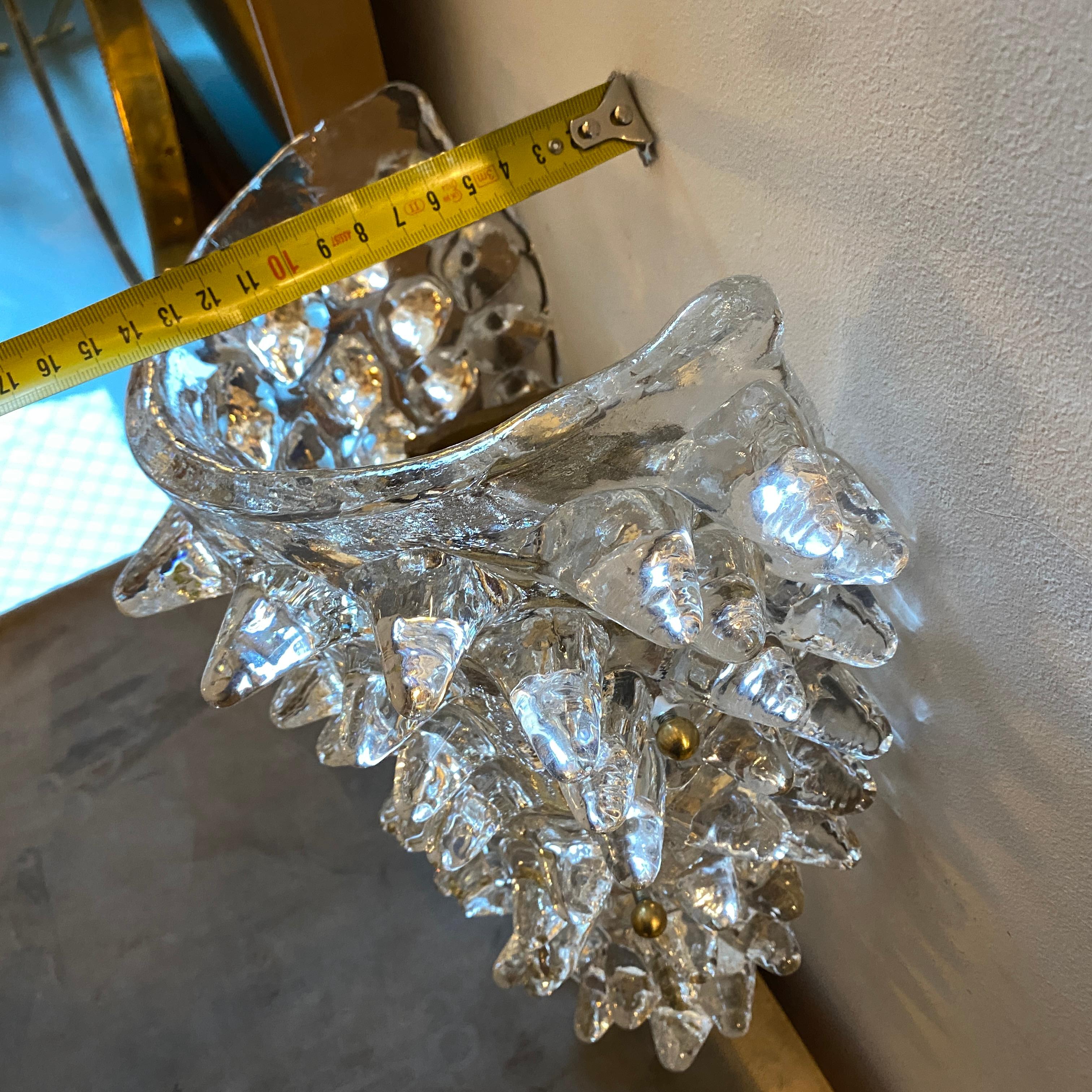 1980s Barovier Style Mid-Century Modern Rostrato Murano Glass Wall Sconces 6